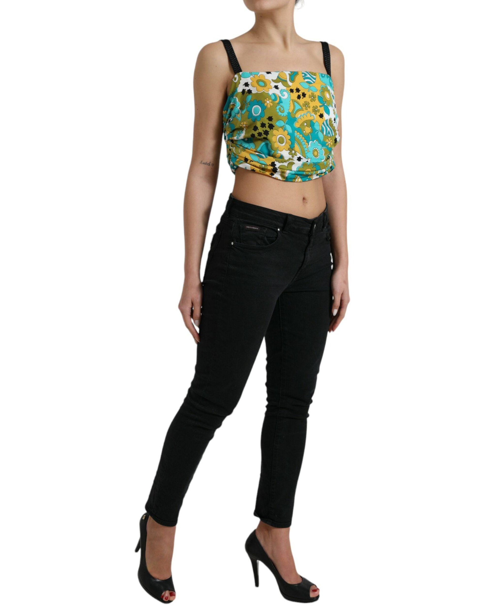 Dolce & Gabbana Elegant Floral Silk Blend Cropped Tank Top - ACCEXO