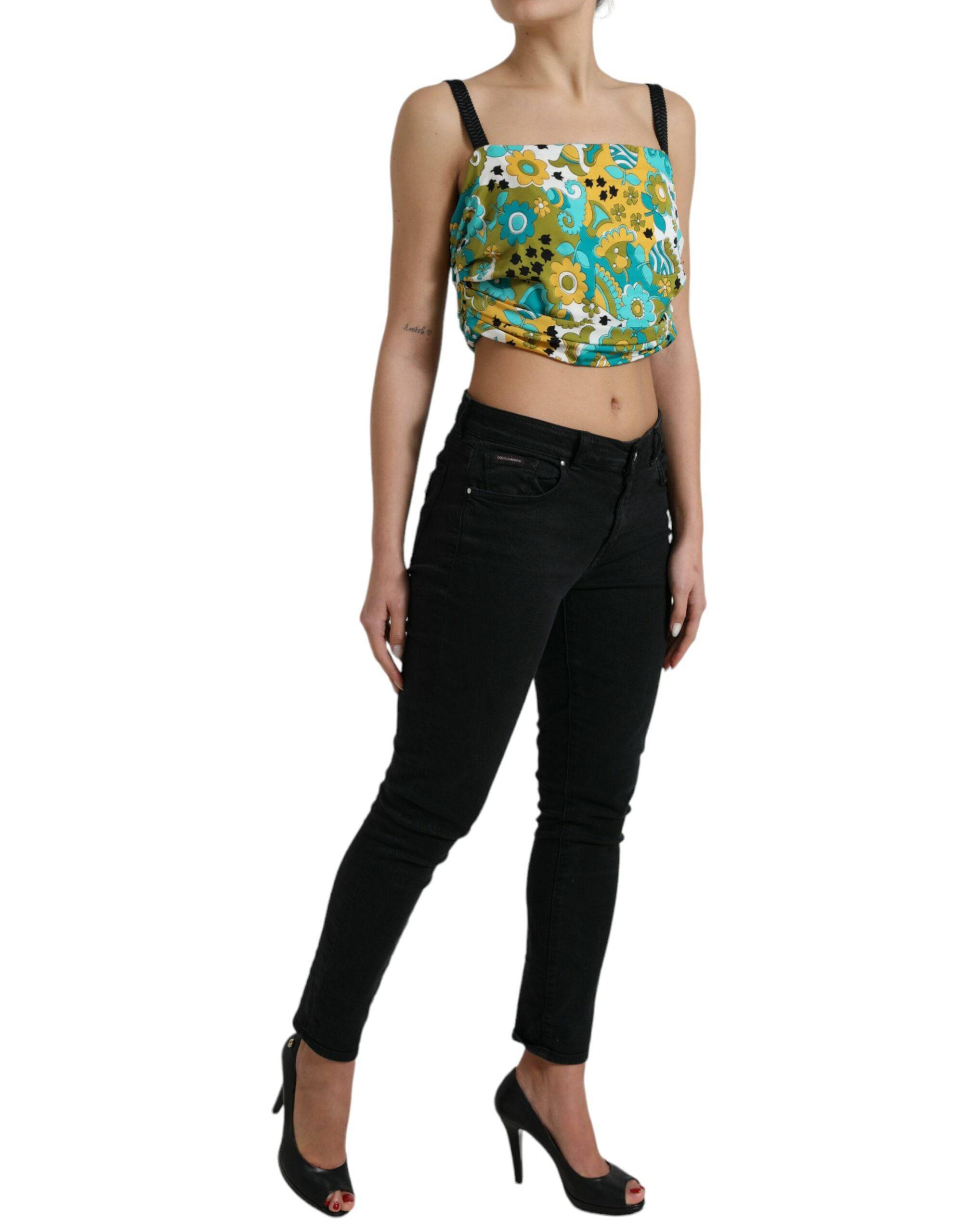 Dolce & Gabbana Elegant Floral Silk Blend Cropped Tank Top - ACCEXO