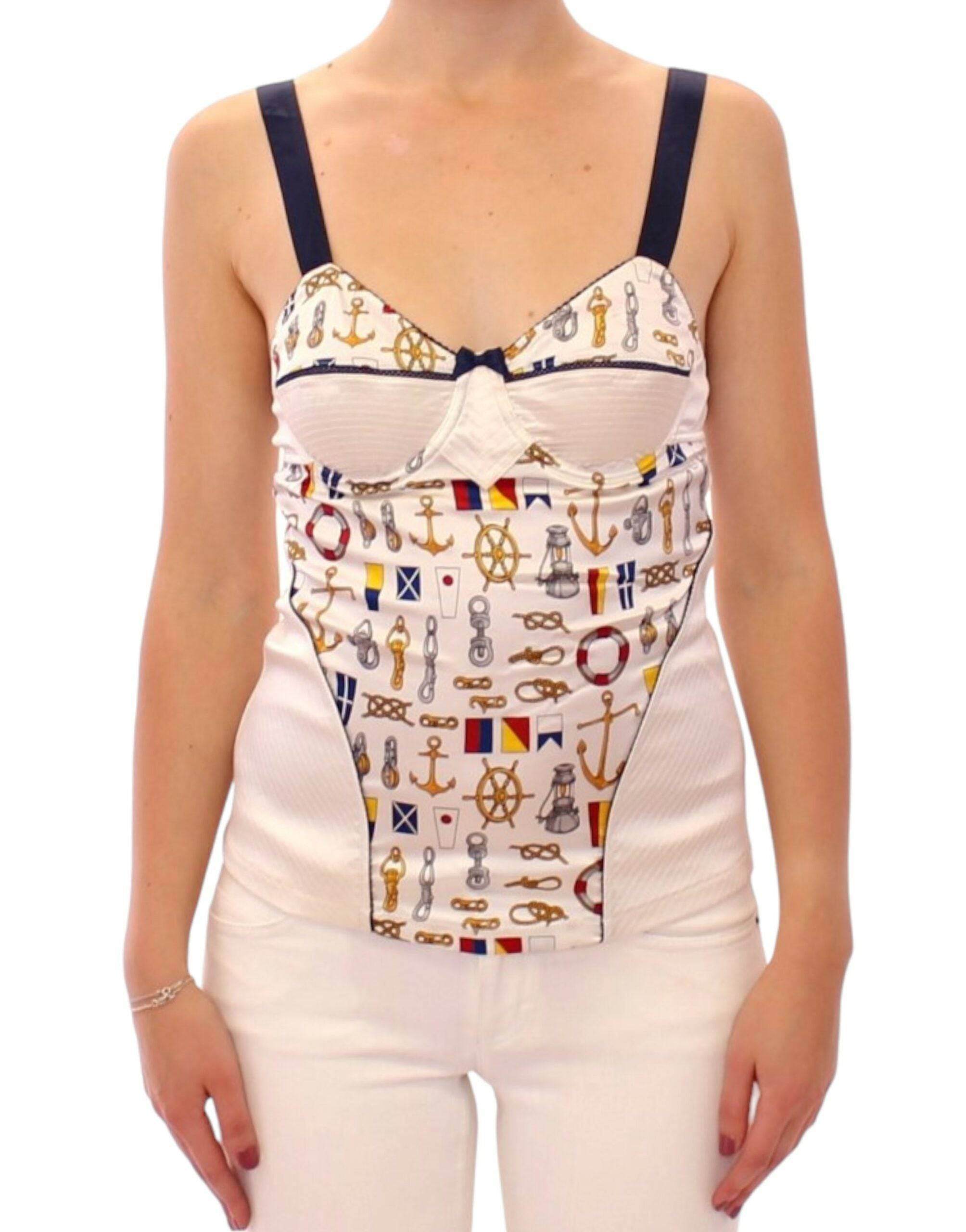 Dolce & Gabbana White Sailor Motif Stretch Tank Top - ACCEXO