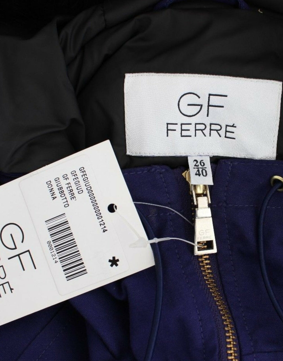 GF Ferre Chic Blue K-Way Jacket with Faux Fur Accent