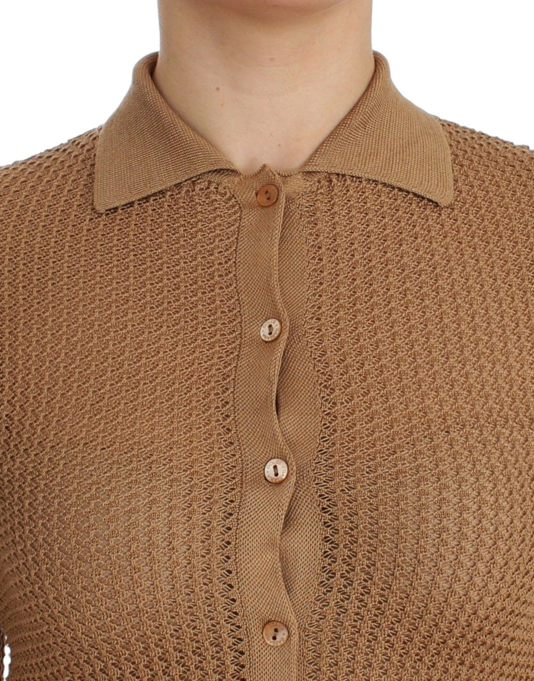 Dolce & Gabbana Beige Knitted Cotton Polo Cardigan Sweater