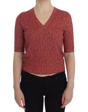 Dolce & Gabbana Enchanting Red Tweed V-Neck Sweater - ACCEXO