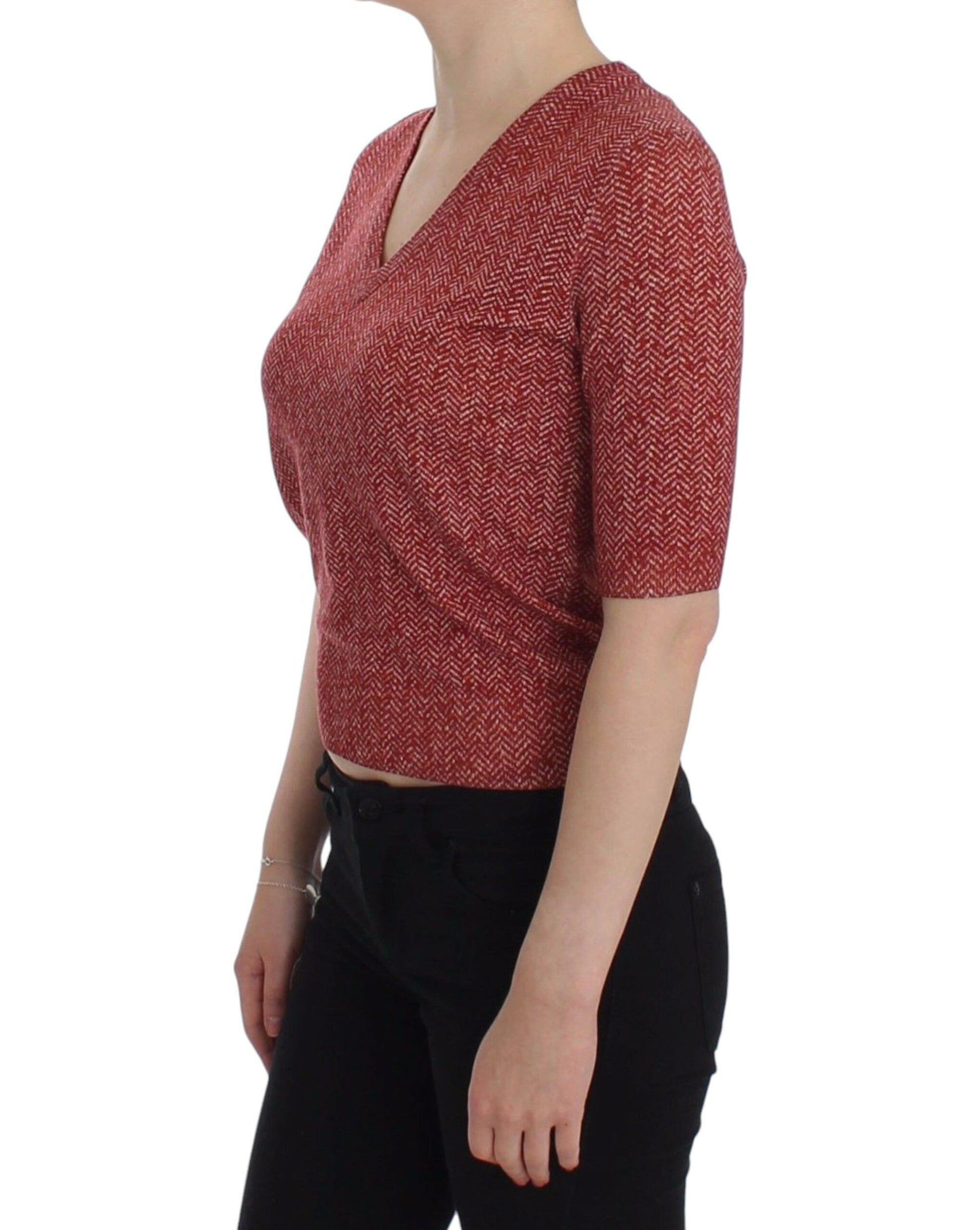 Dolce & Gabbana Enchanting Red Tweed V-Neck Sweater - ACCEXO