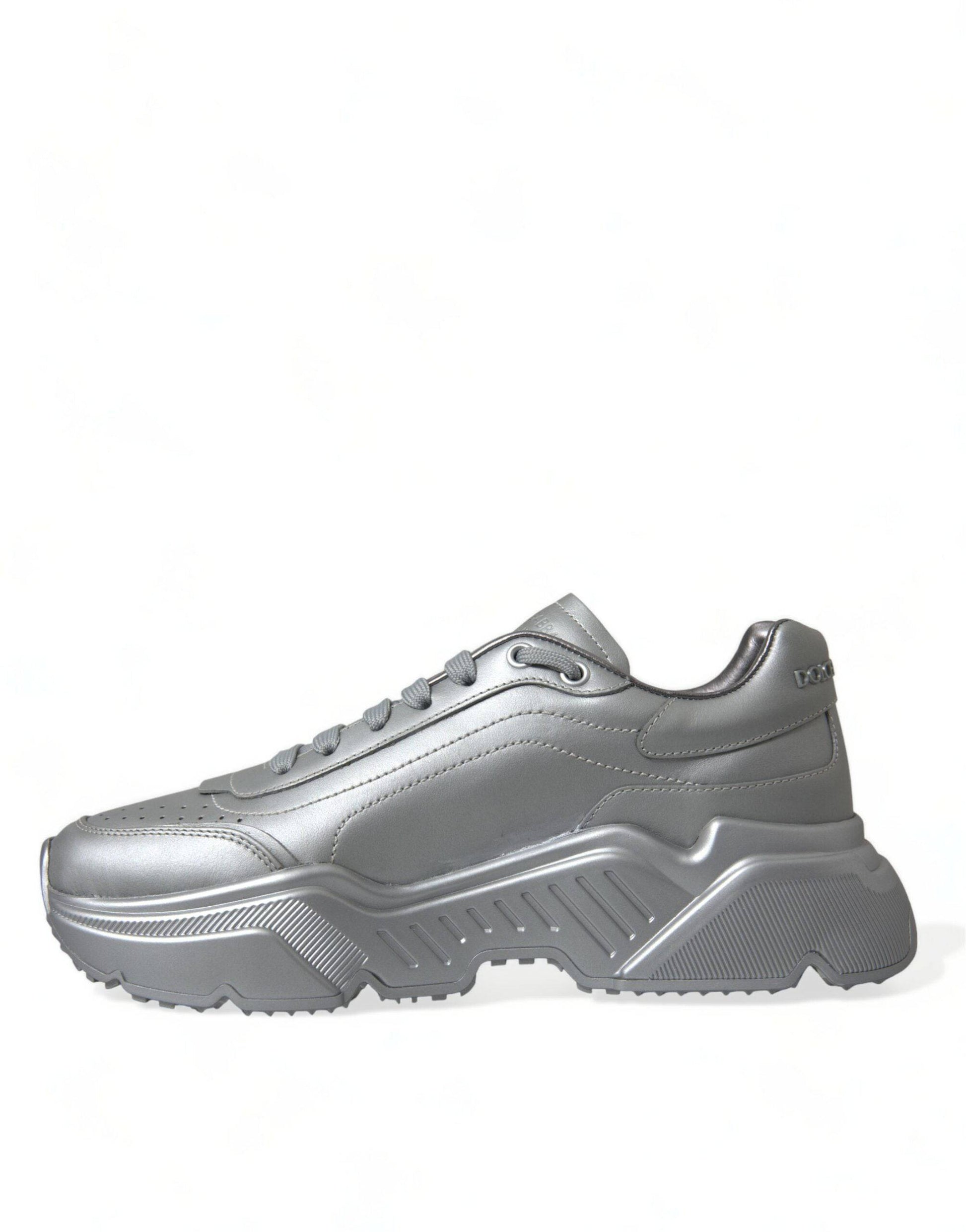 Dolce & Gabbana Elegant Silver Calfskin Leather Sneakers - ACCEXO