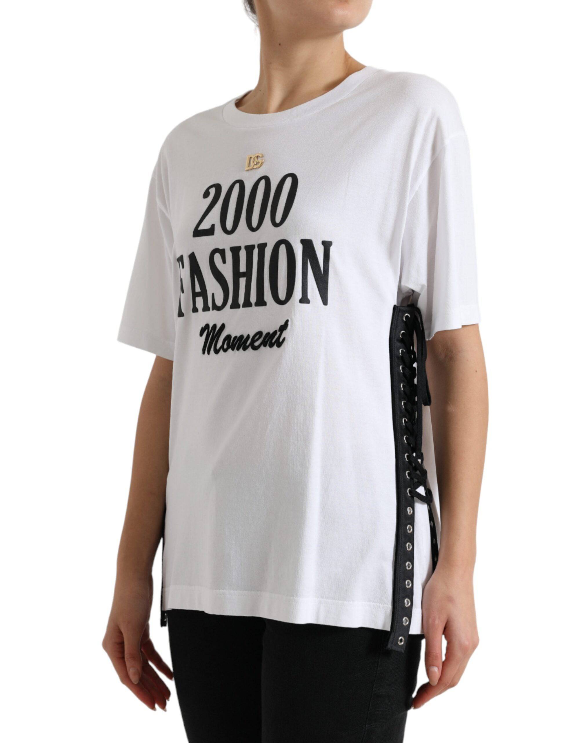 Dolce & Gabbana Elegant White Lace-Up Cotton Tee - ACCEXO