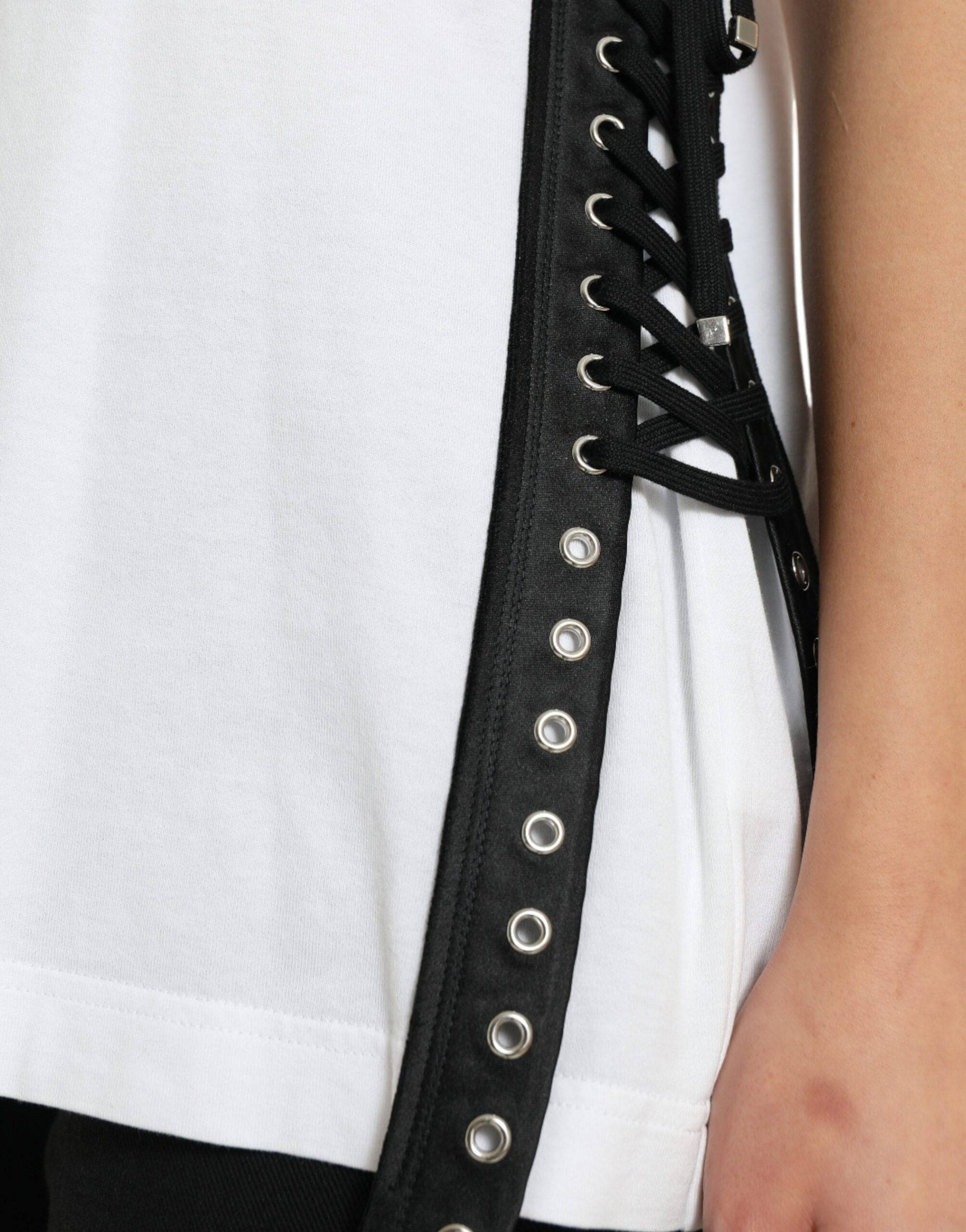 Dolce & Gabbana Elegant White Lace-Up Cotton Tee - ACCEXO