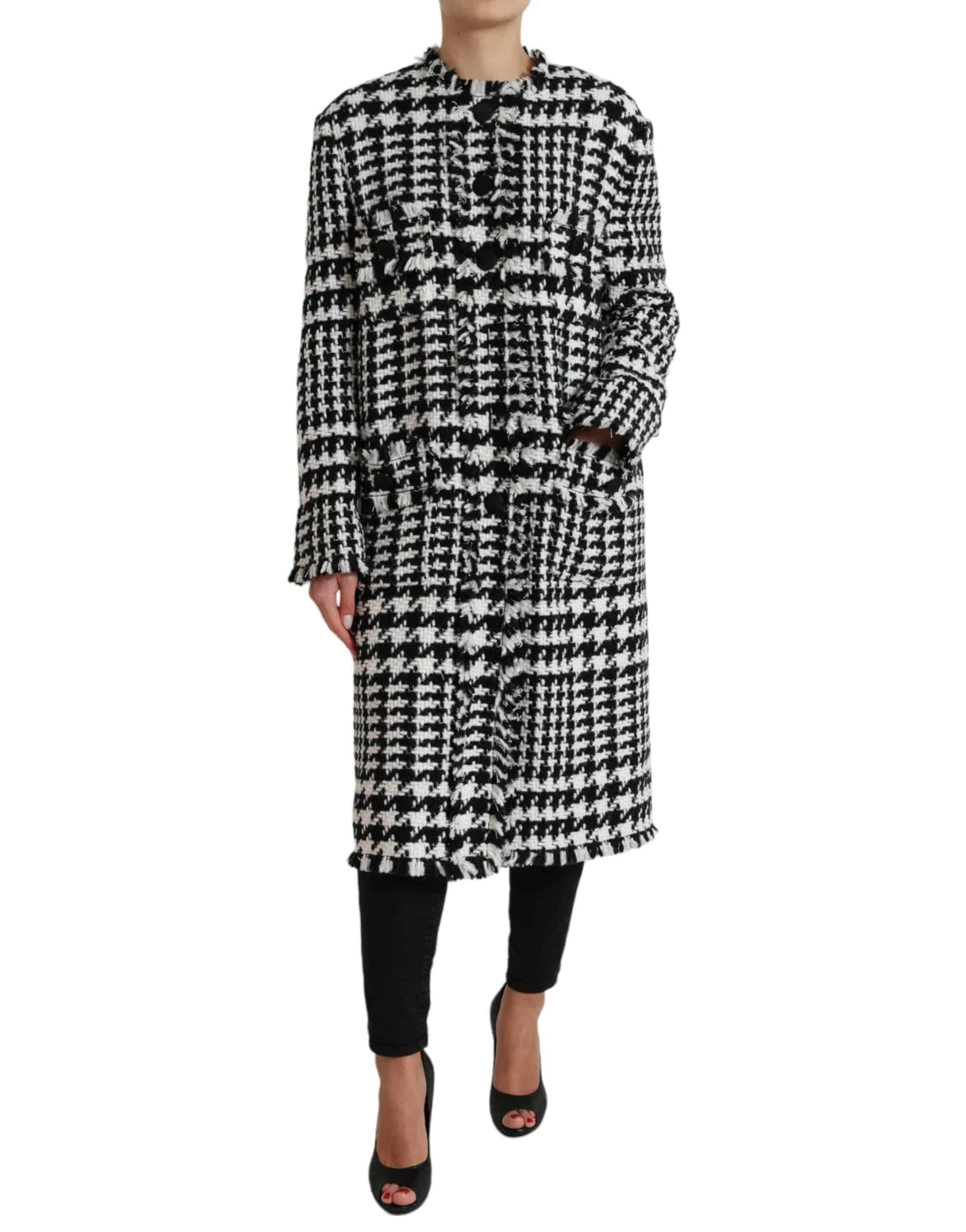 Dolce & Gabbana Elegant Houndstooth Long Trench Coat - ACCEXO