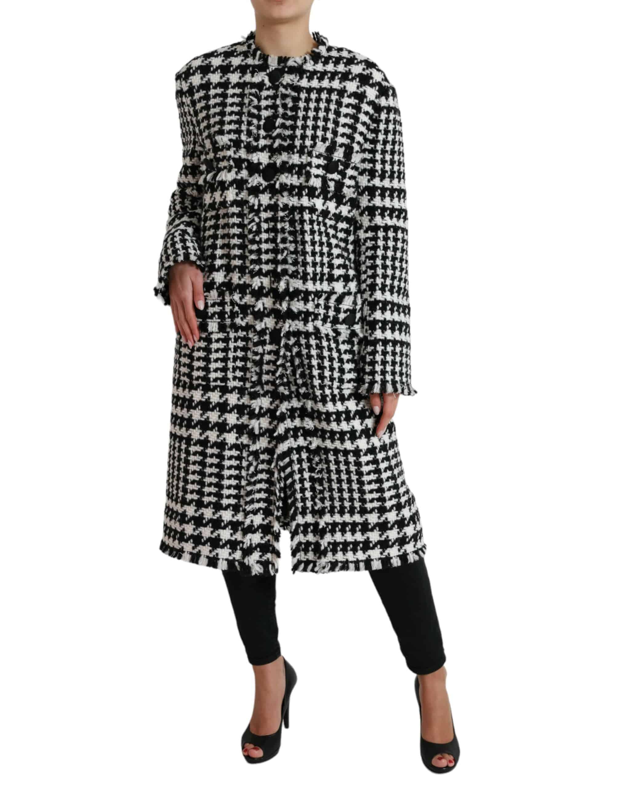 Dolce & Gabbana Elegant Houndstooth Long Trench Coat - ACCEXO