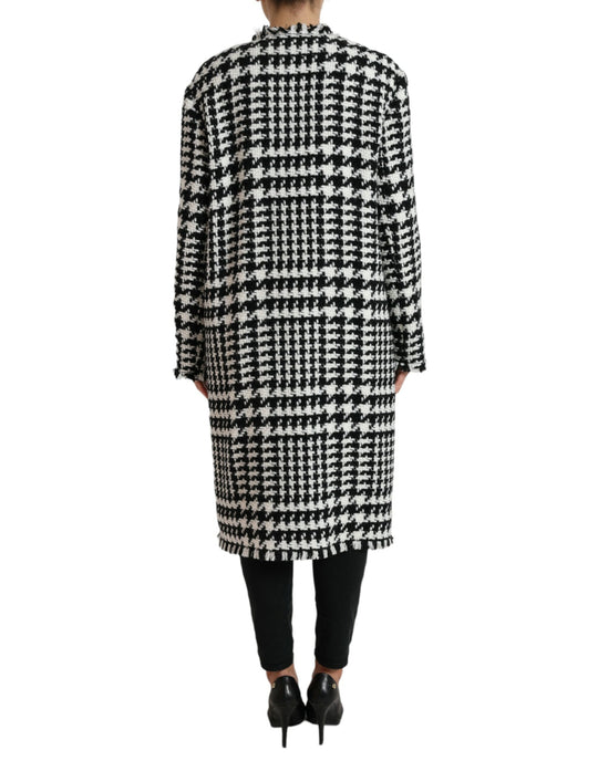 Dolce & Gabbana Elegant Houndstooth Long Trench Coat