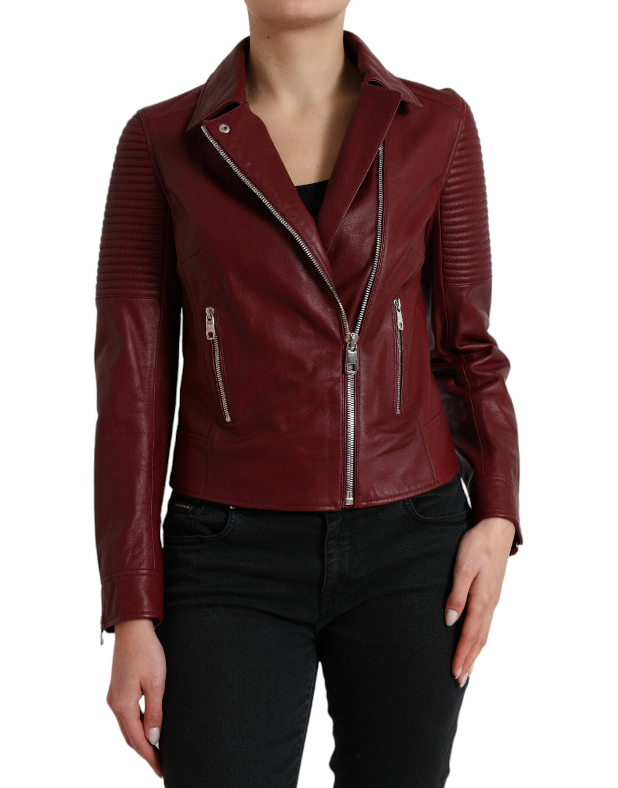 Dolce & Gabbana Bordeaux Biker Leather Jacket - ACCEXO