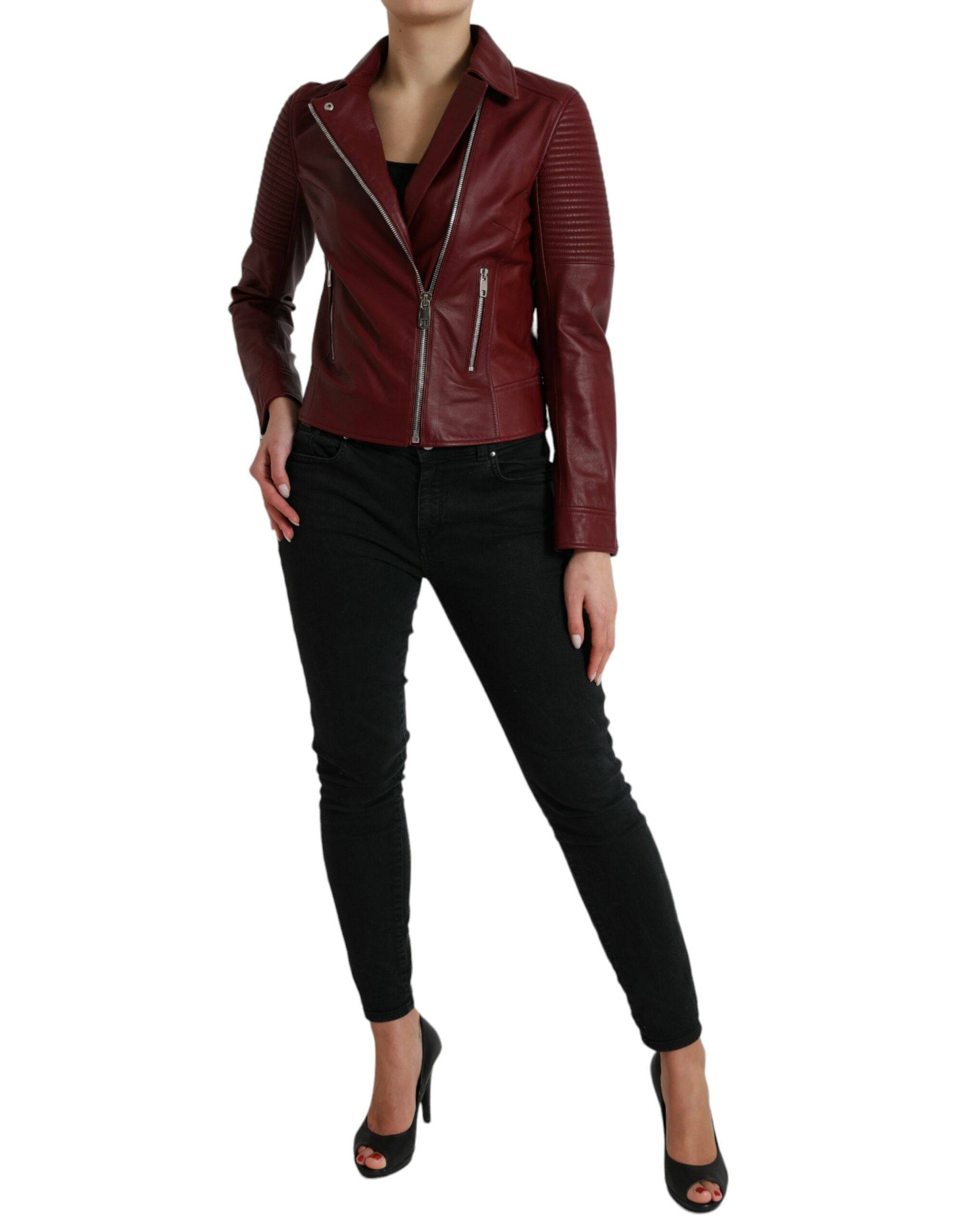 Dolce & Gabbana Bordeaux Biker Leather Jacket - ACCEXO