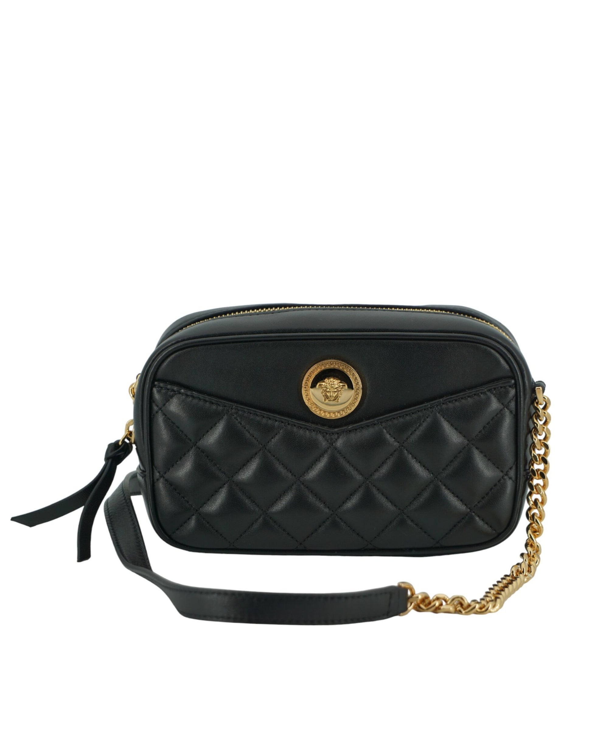Versace Elegant Small Black Leather Crossbody Bag - ACCEXO