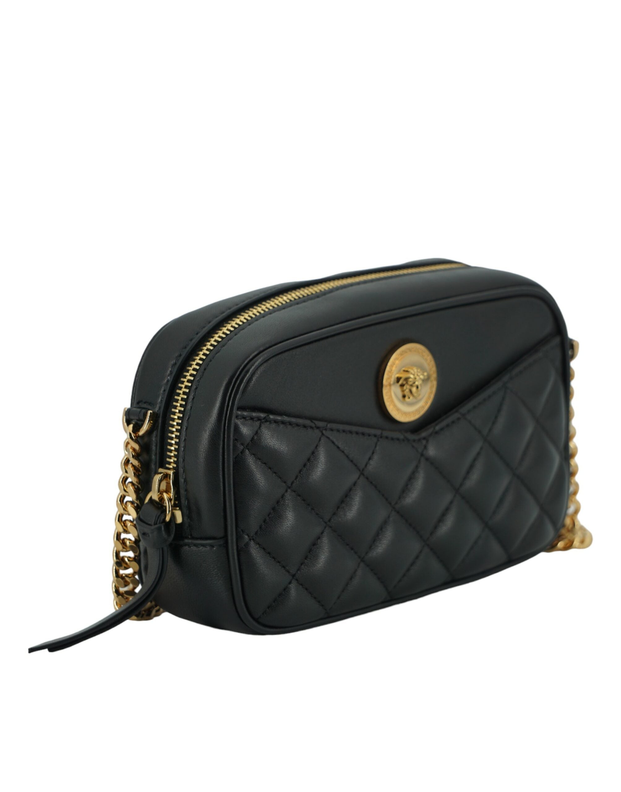 Versace Elegant Small Black Leather Crossbody Bag - ACCEXO