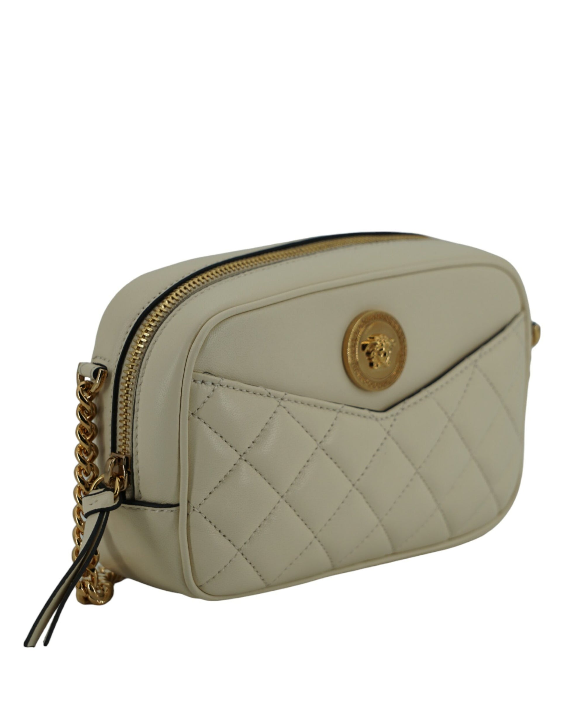 Versace Elegant White Lamb Leather Camera Bag - ACCEXO