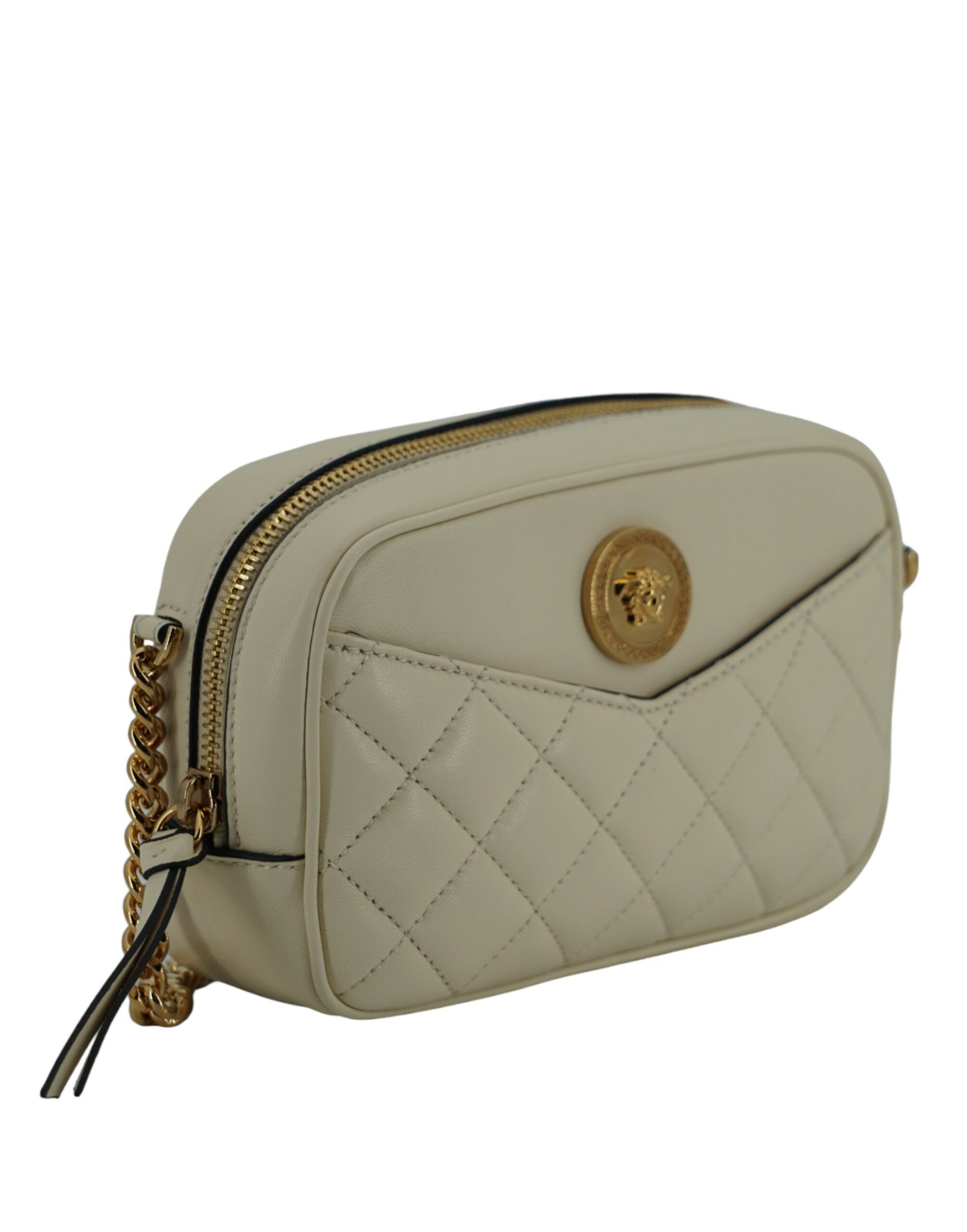 Versace Elegant White Lamb Leather Camera Bag - ACCEXO