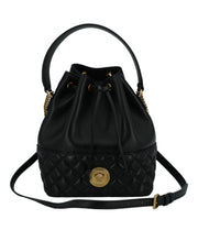 Versace Elegant Black Leather Medusa Bucket Shoulder Bag - ACCEXO