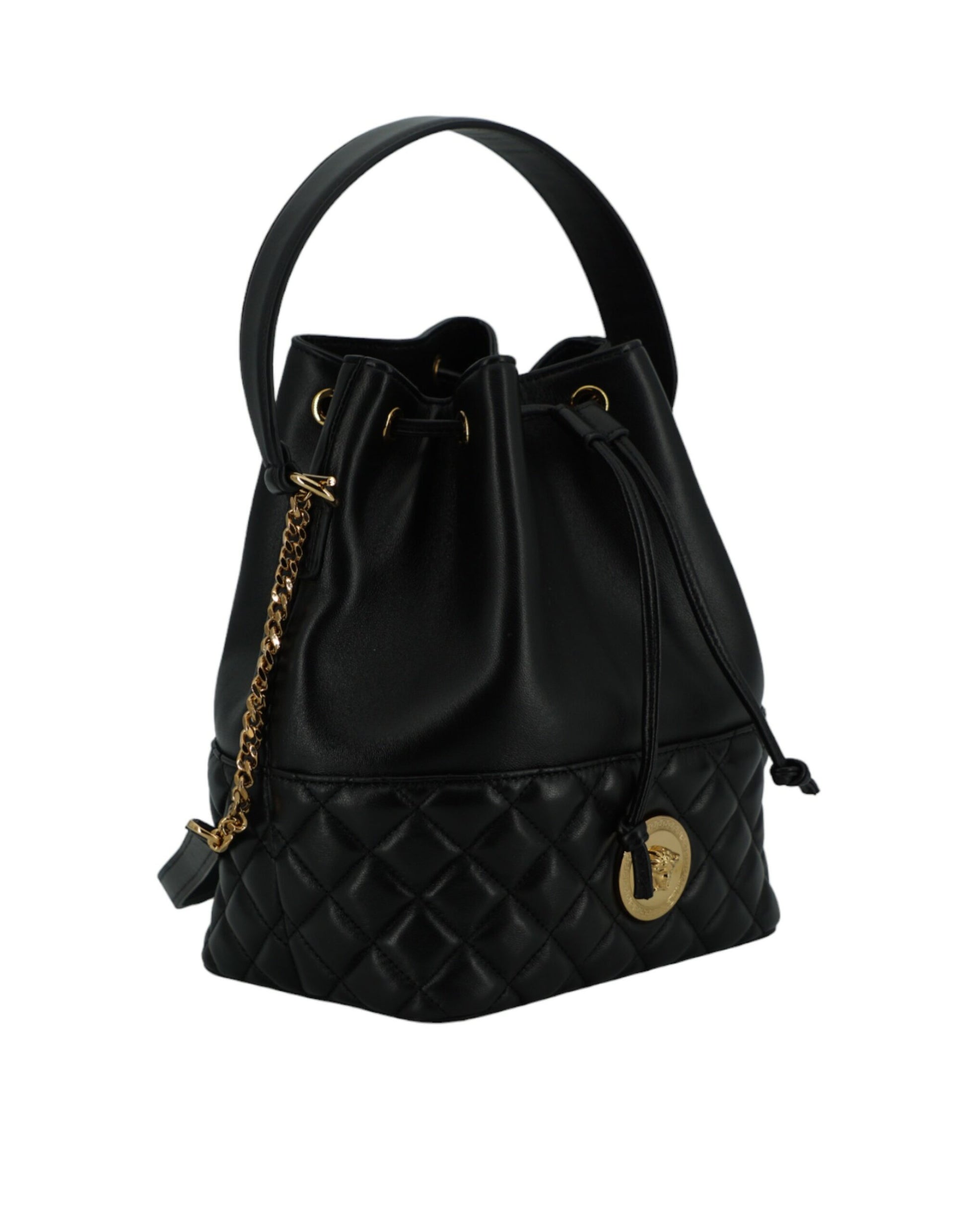 Versace Elegant Black Leather Medusa Bucket Shoulder Bag - ACCEXO