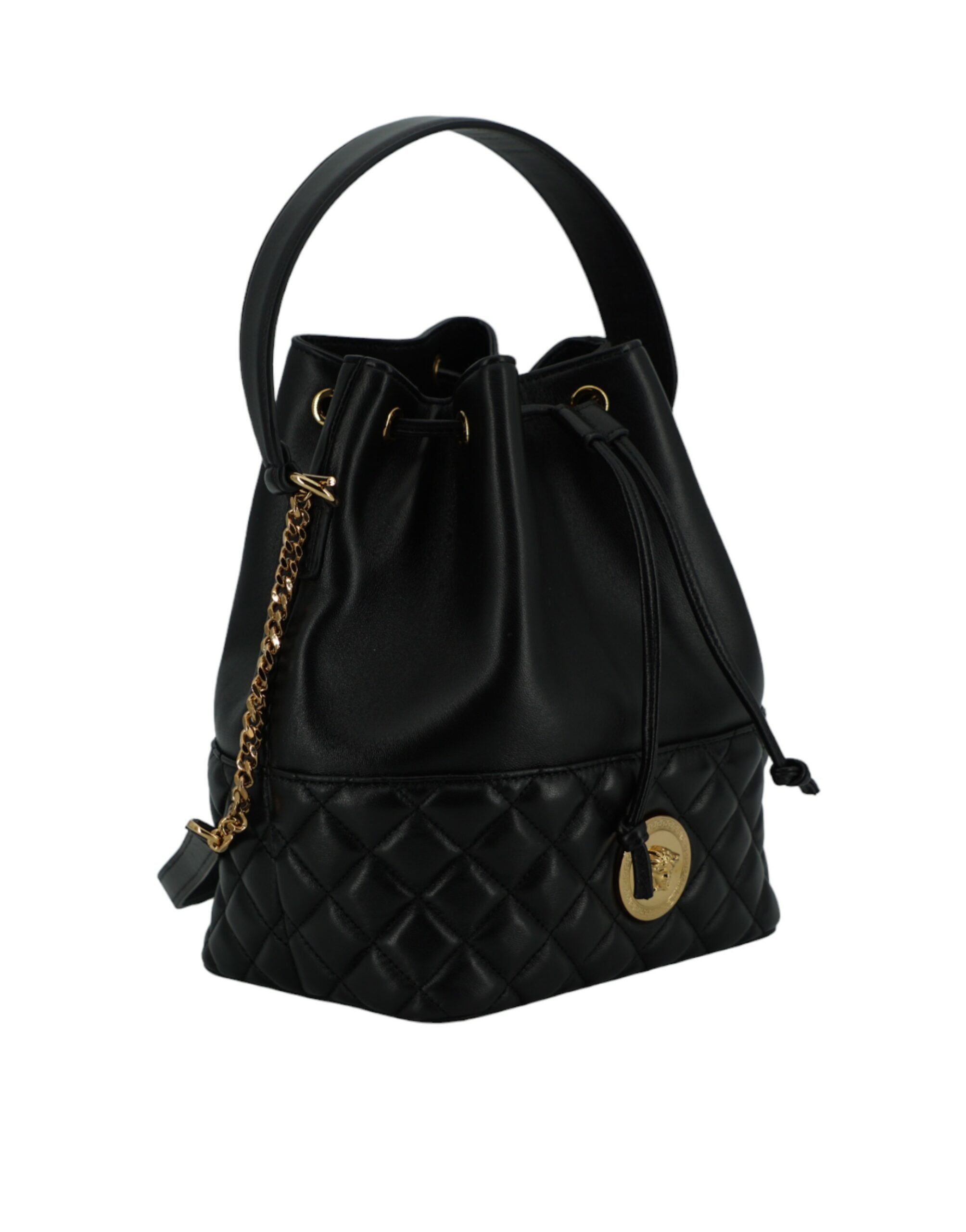 Versace Elegant Black Leather Medusa Bucket Shoulder Bag - ACCEXO