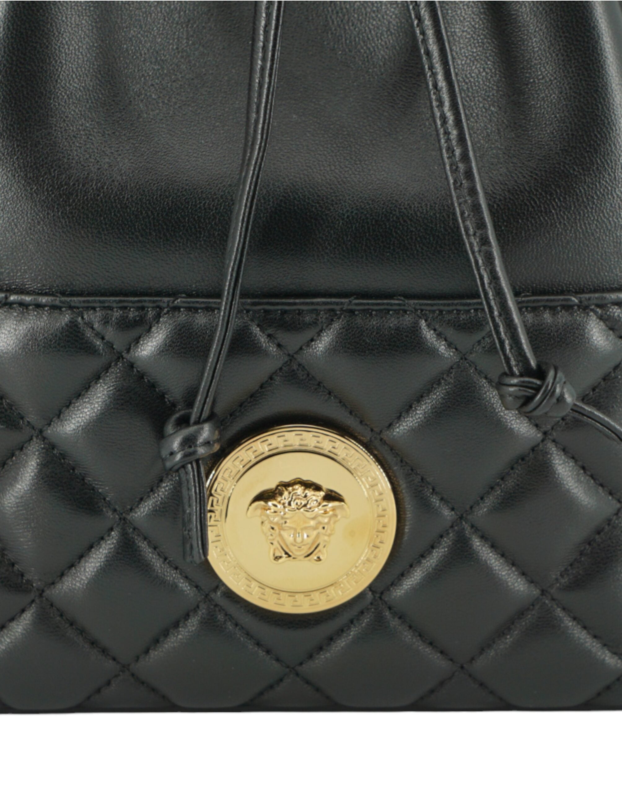 Versace Elegant Black Leather Medusa Bucket Shoulder Bag - ACCEXO