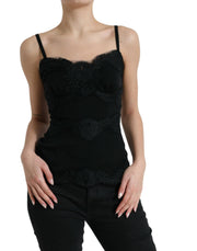 Dolce & Gabbana Elegant Black Silk Lace Tank Top - ACCEXO