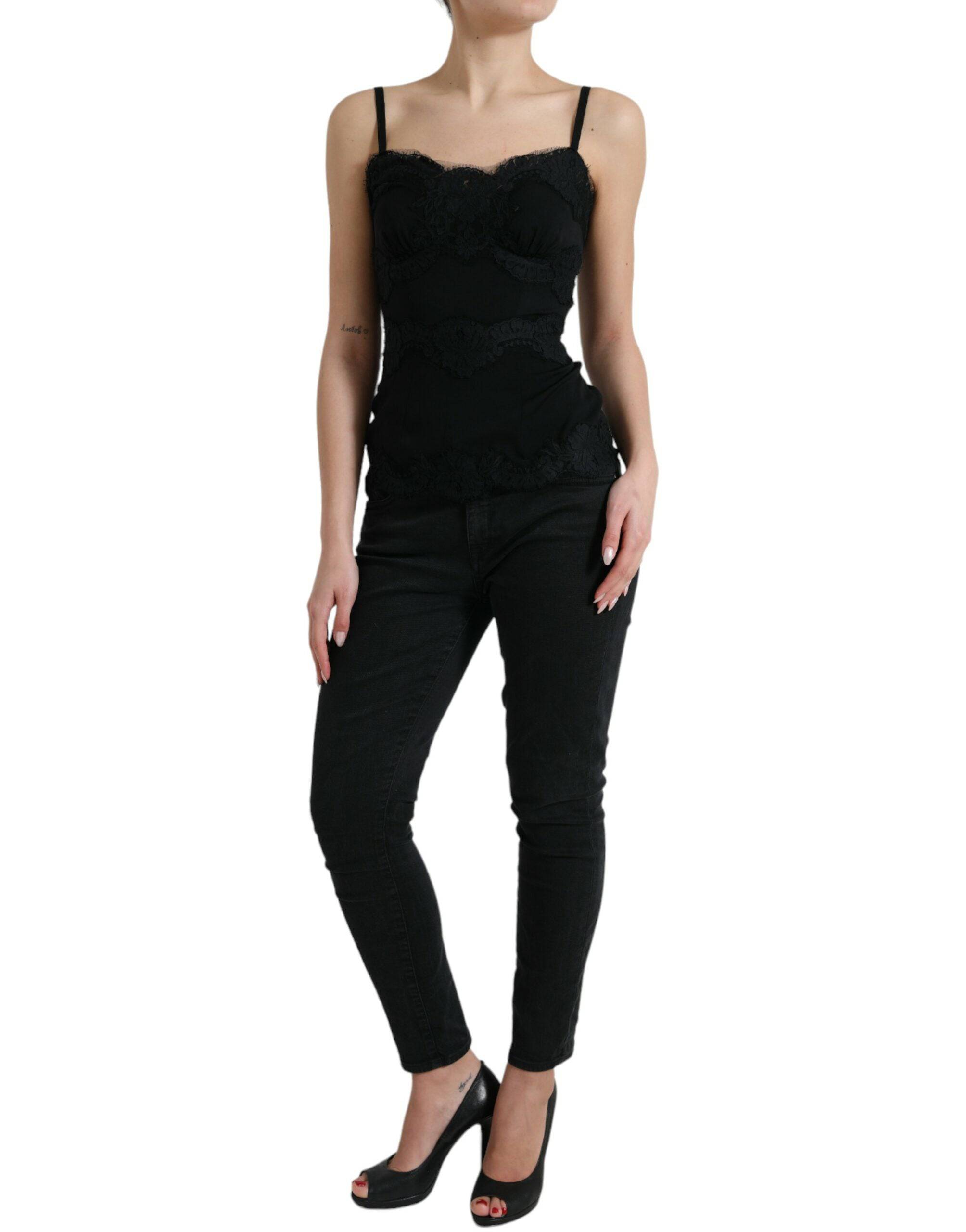 Dolce & Gabbana Elegant Black Silk Lace Tank Top - ACCEXO