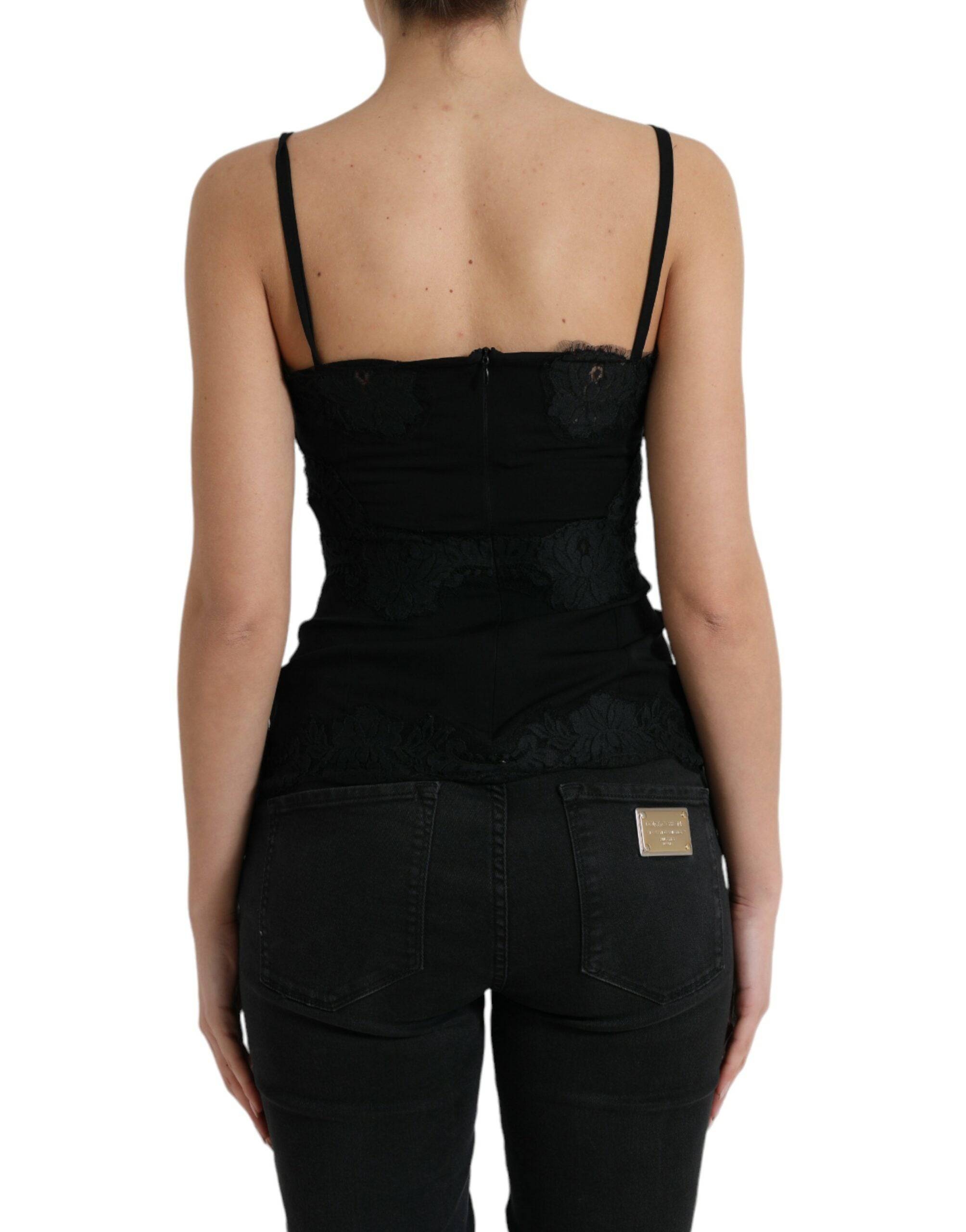 Dolce & Gabbana Elegant Black Silk Lace Tank Top - ACCEXO