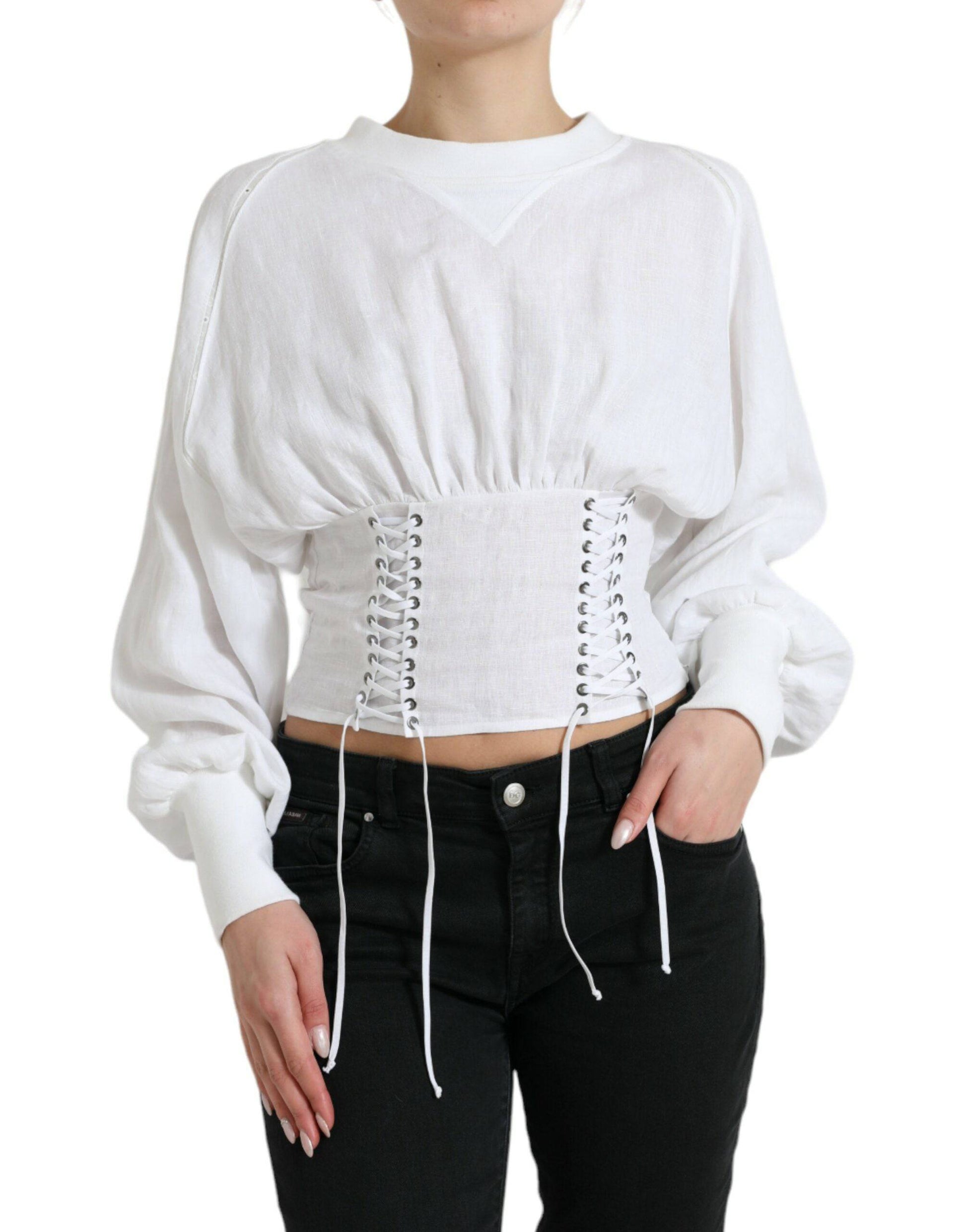 Dolce & Gabbana Elegant White Lace-Up Corset Cropped Top - ACCEXO