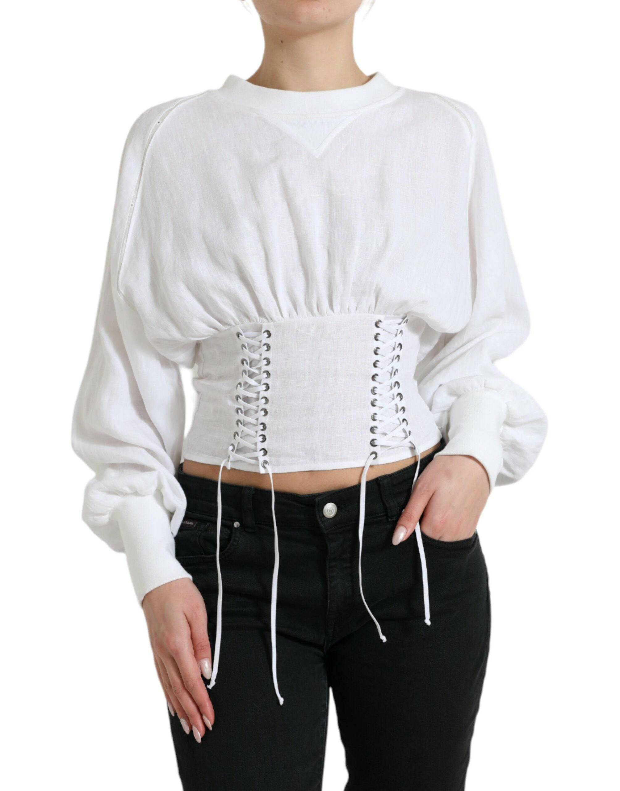 Dolce & Gabbana Elegant White Lace-Up Corset Cropped Top - ACCEXO