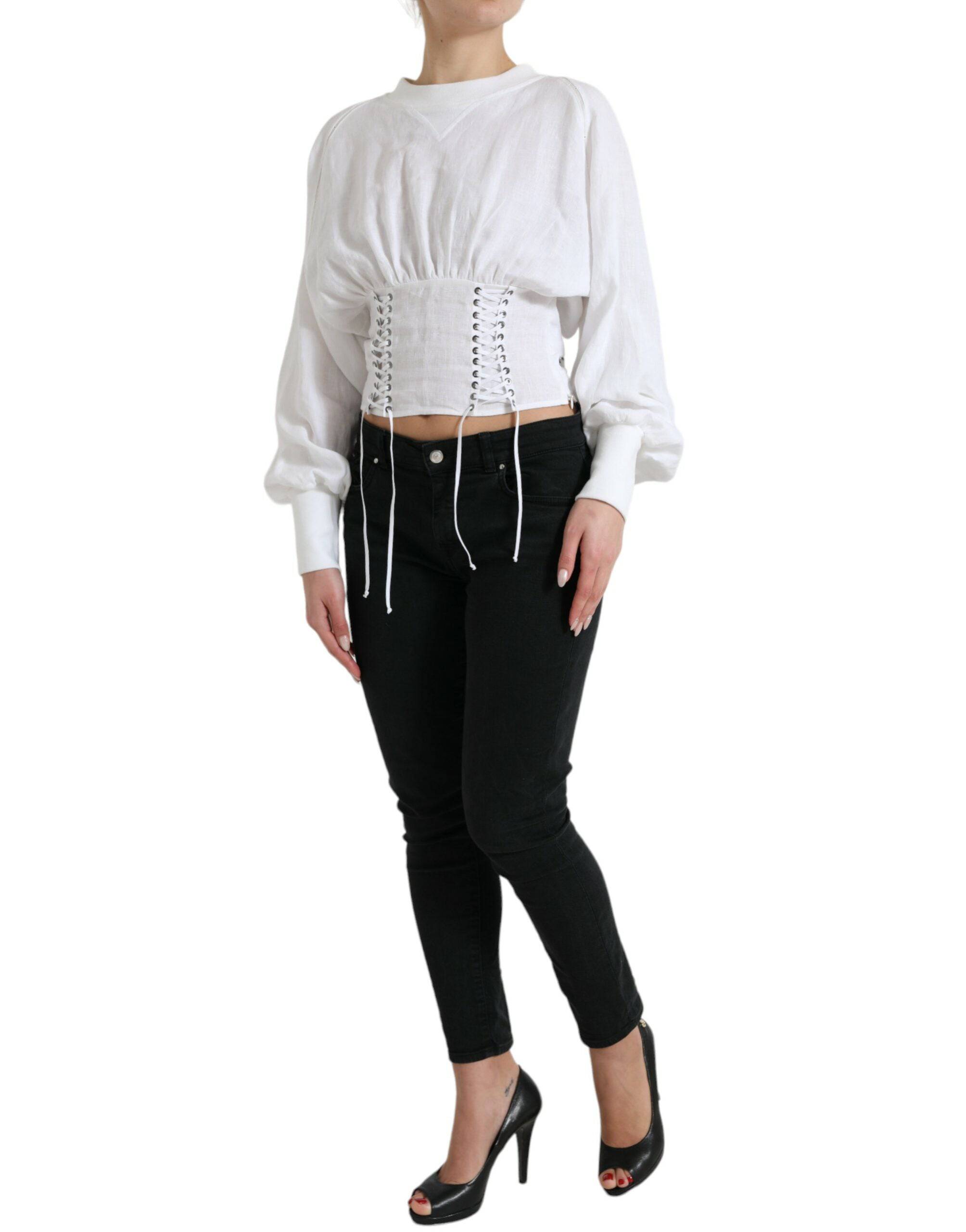Dolce & Gabbana Elegant White Lace-Up Corset Cropped Top - ACCEXO