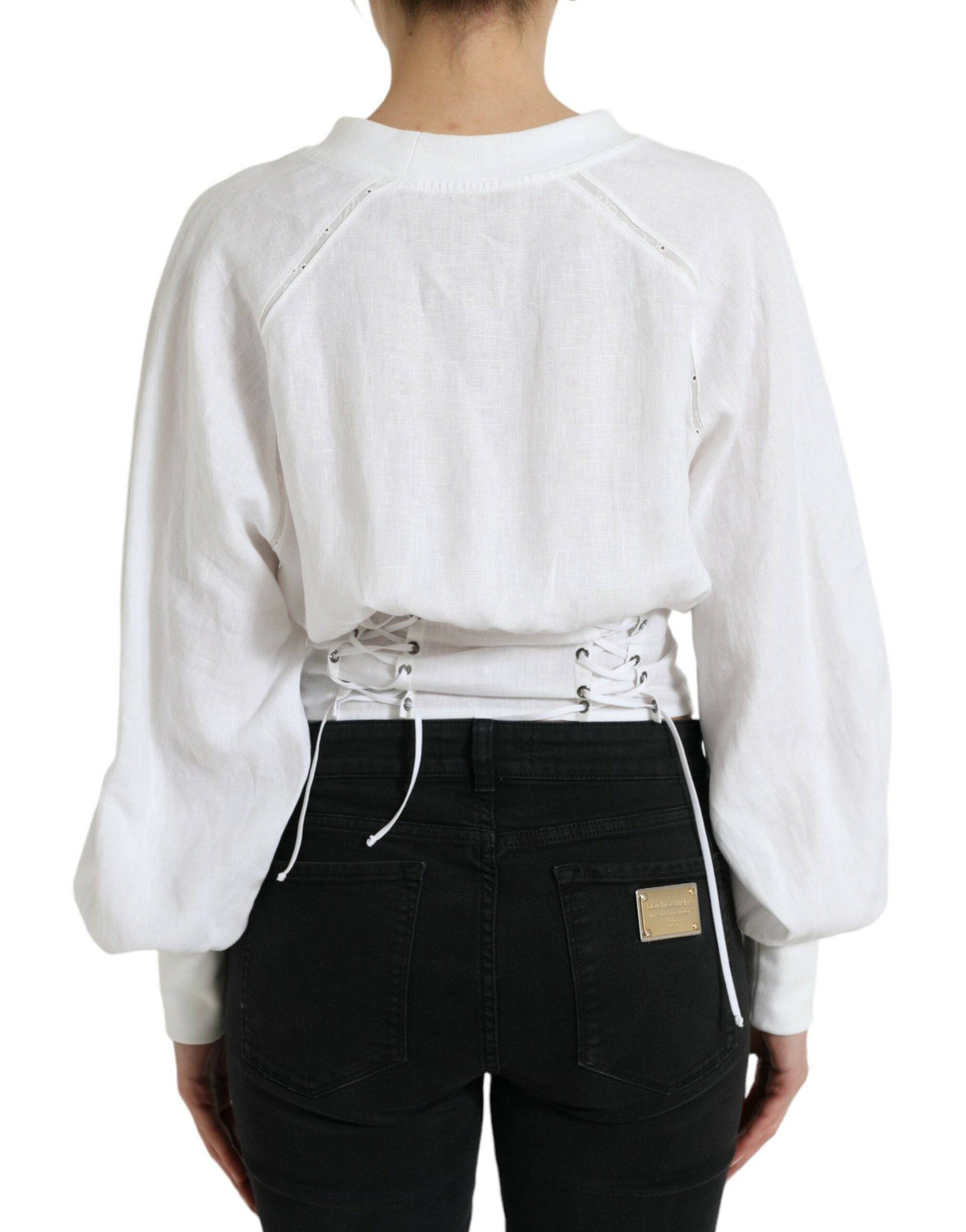 Dolce & Gabbana Elegant White Lace-Up Corset Cropped Top - ACCEXO