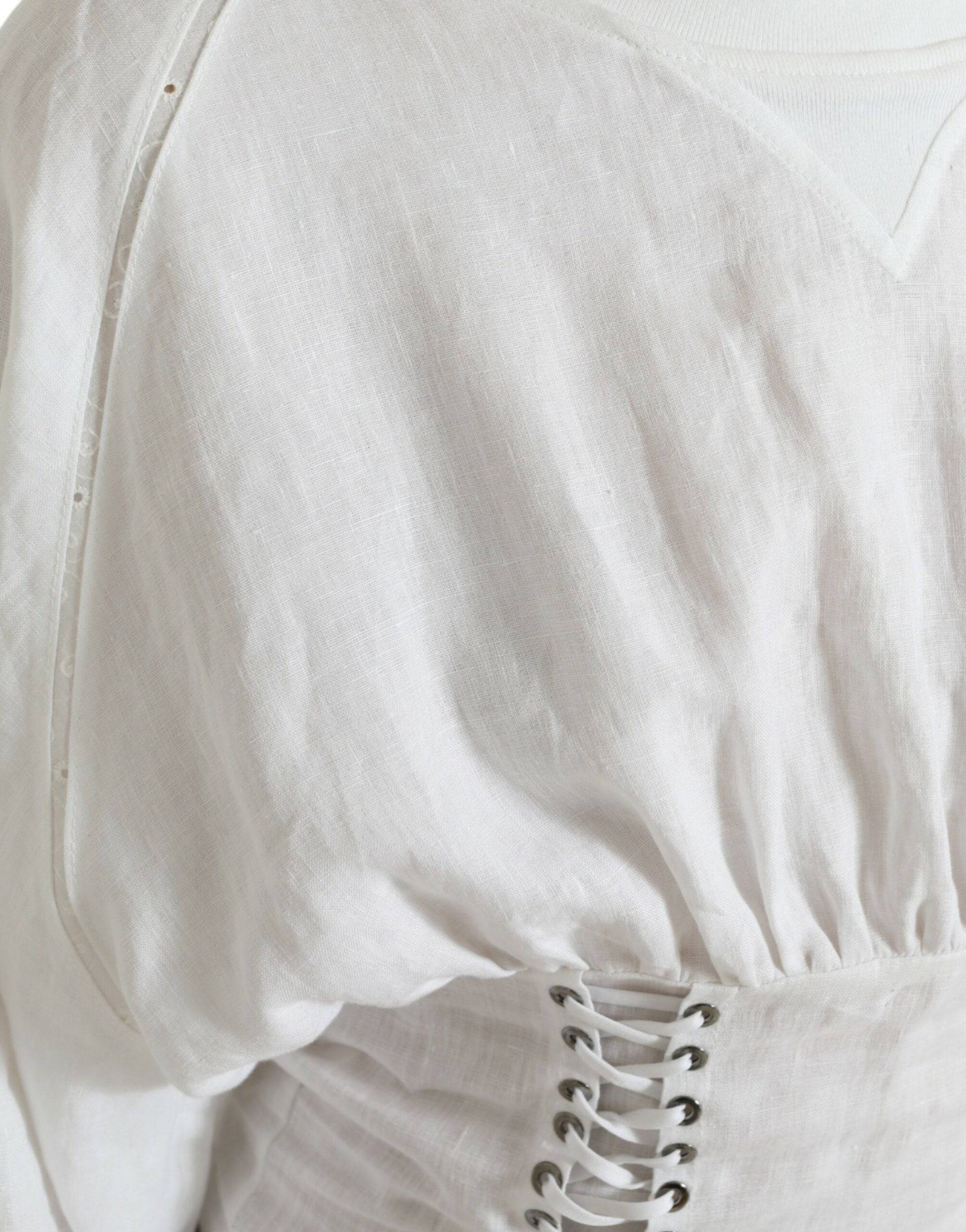 Dolce & Gabbana Elegant White Lace-Up Corset Cropped Top - ACCEXO