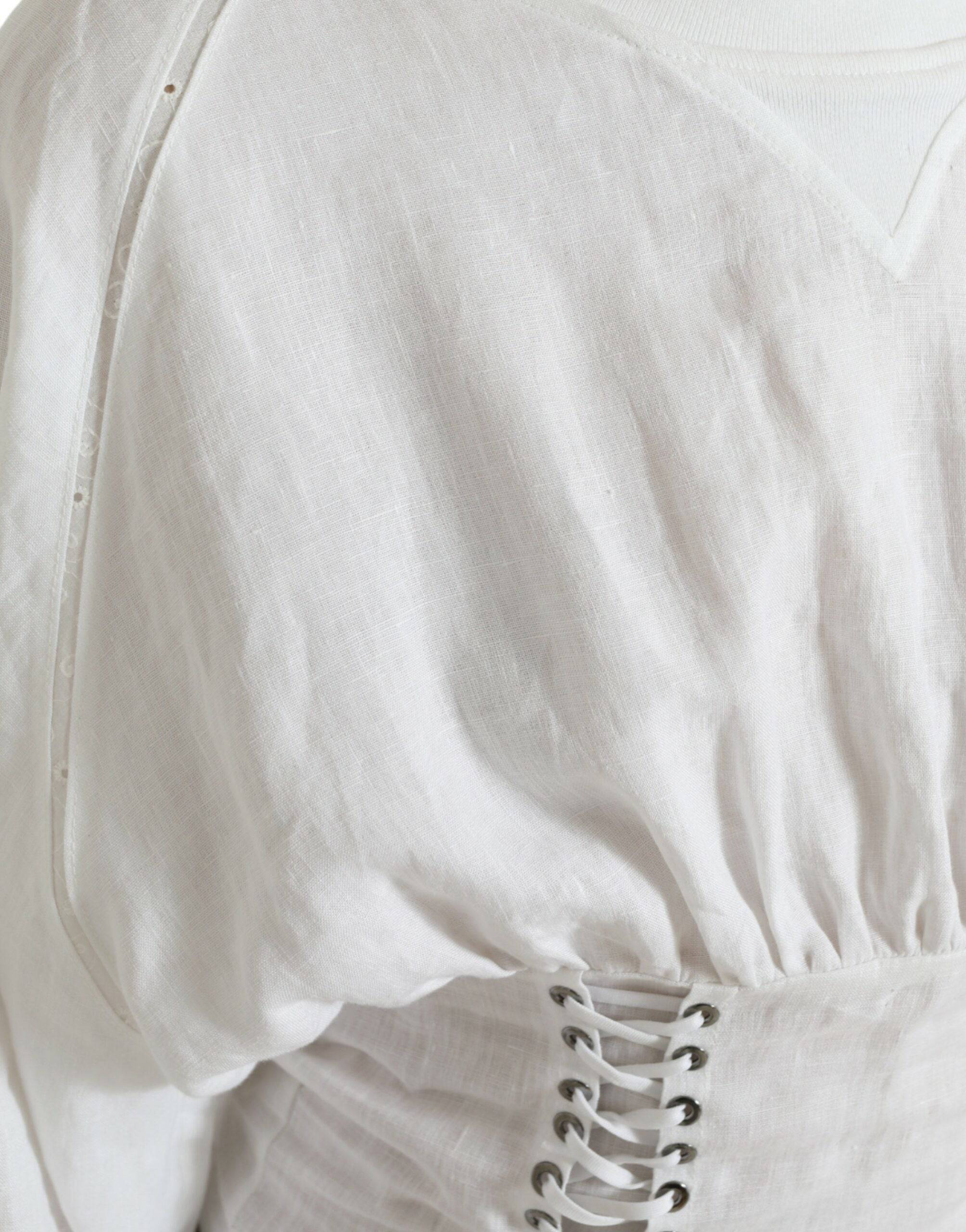 Dolce & Gabbana Elegant White Lace-Up Corset Cropped Top - ACCEXO