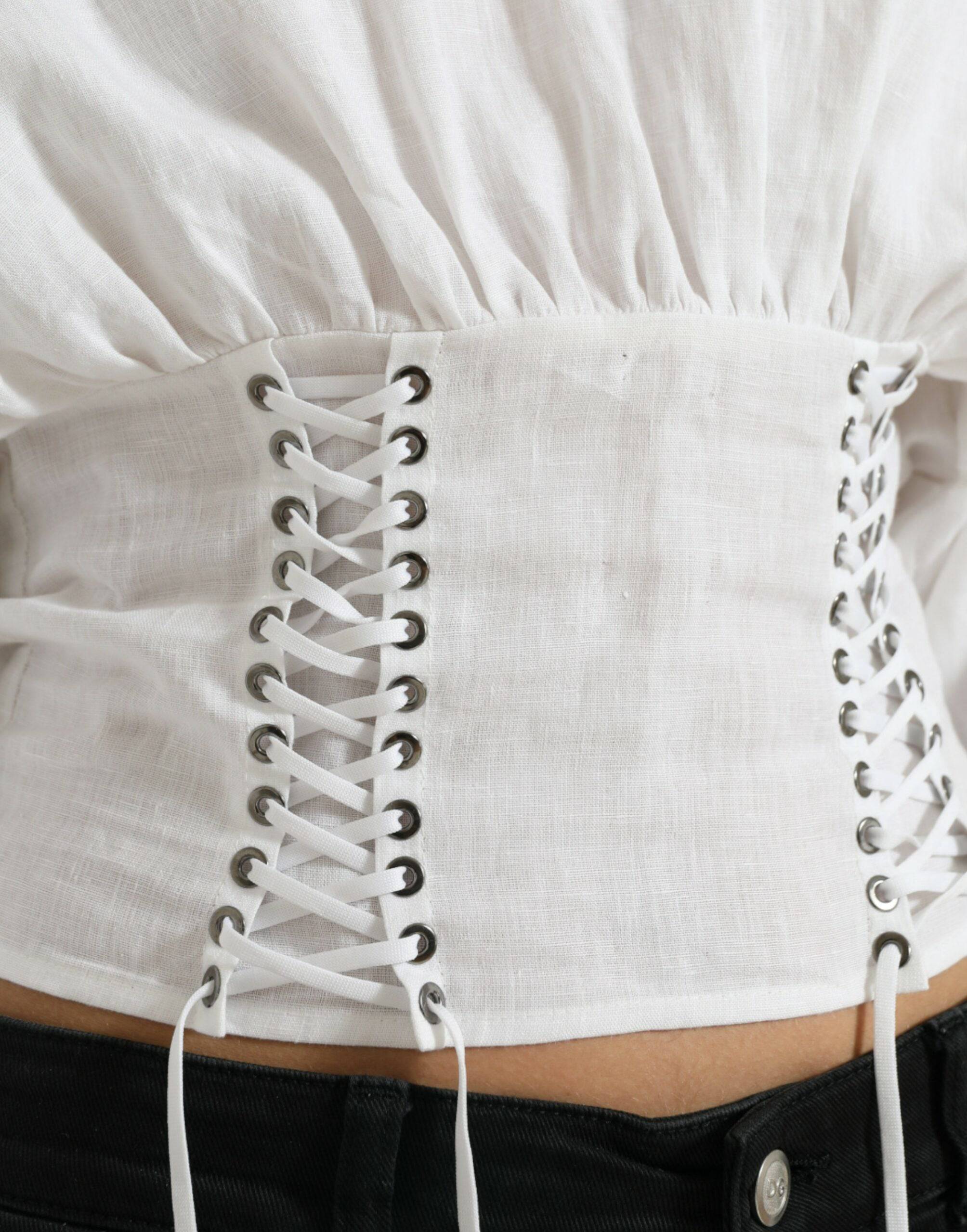 Dolce & Gabbana Elegant White Lace-Up Corset Cropped Top - ACCEXO