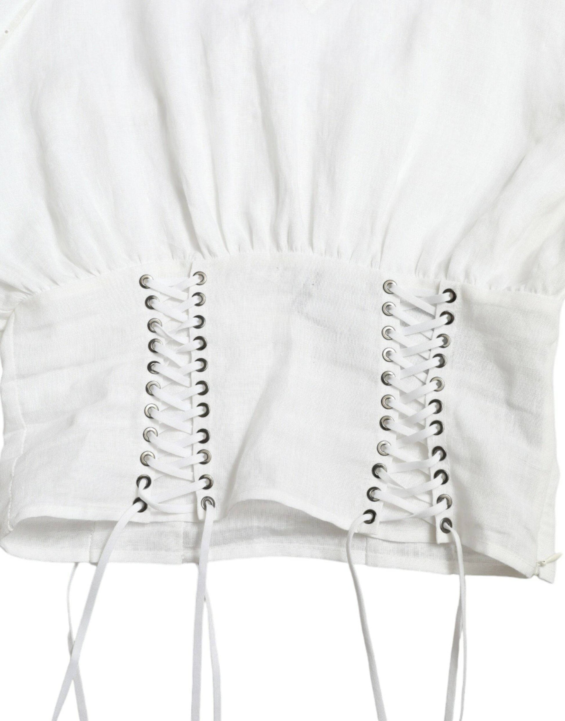 Dolce & Gabbana Elegant White Lace-Up Corset Cropped Top - ACCEXO
