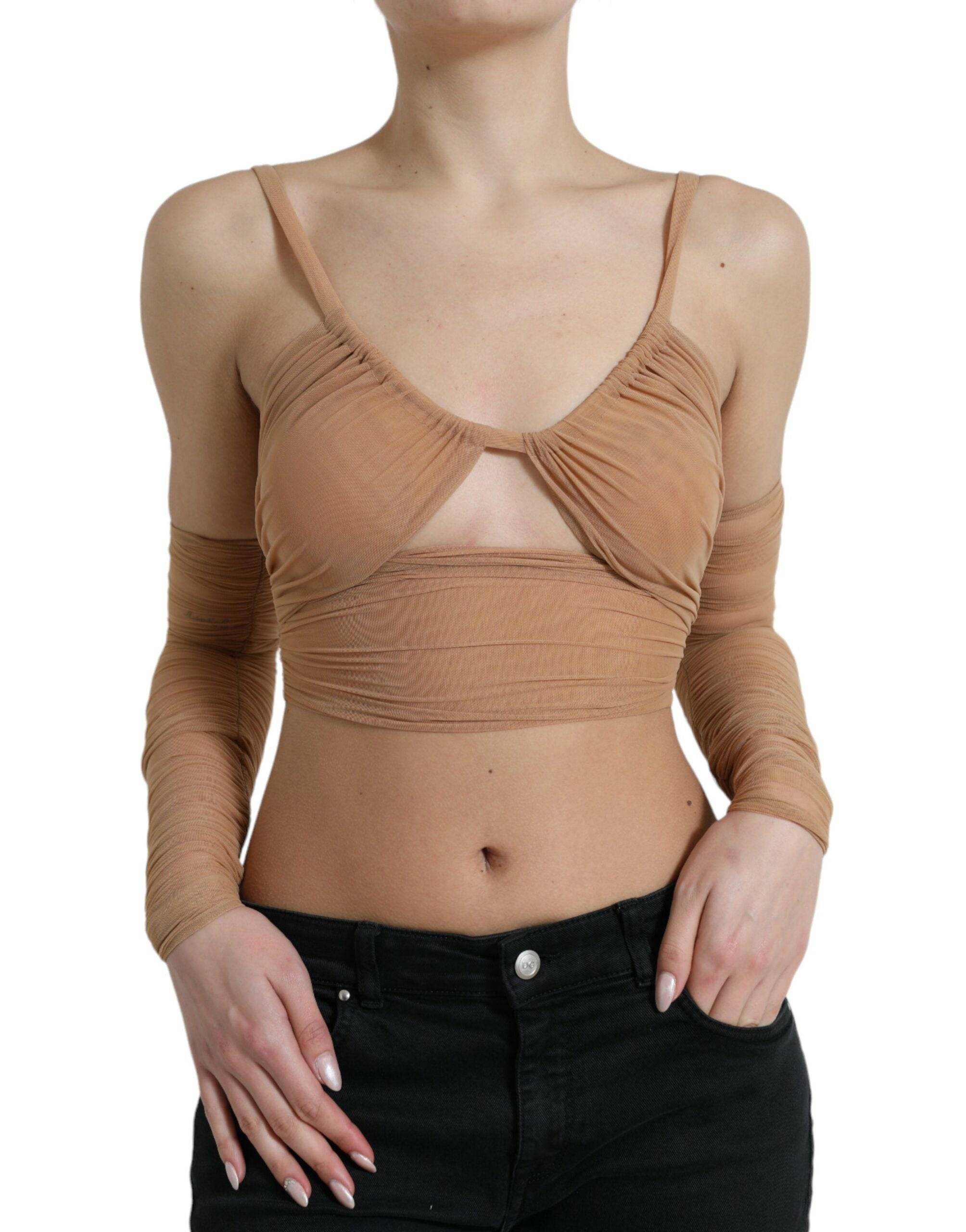 Dolce & Gabbana Elegant Brown Cropped Long Sleeve Top - ACCEXO