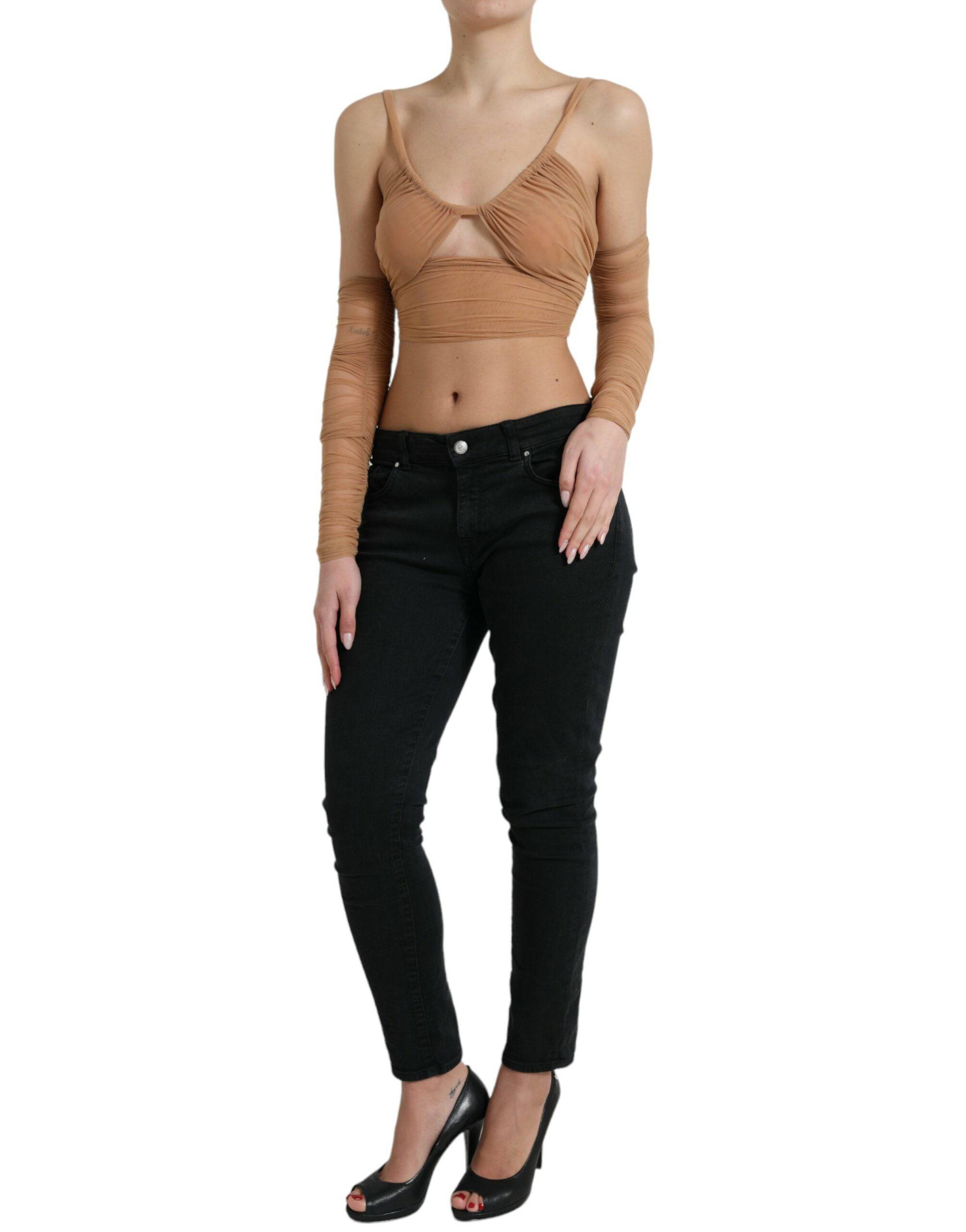 Dolce & Gabbana Elegant Brown Cropped Long Sleeve Top - ACCEXO