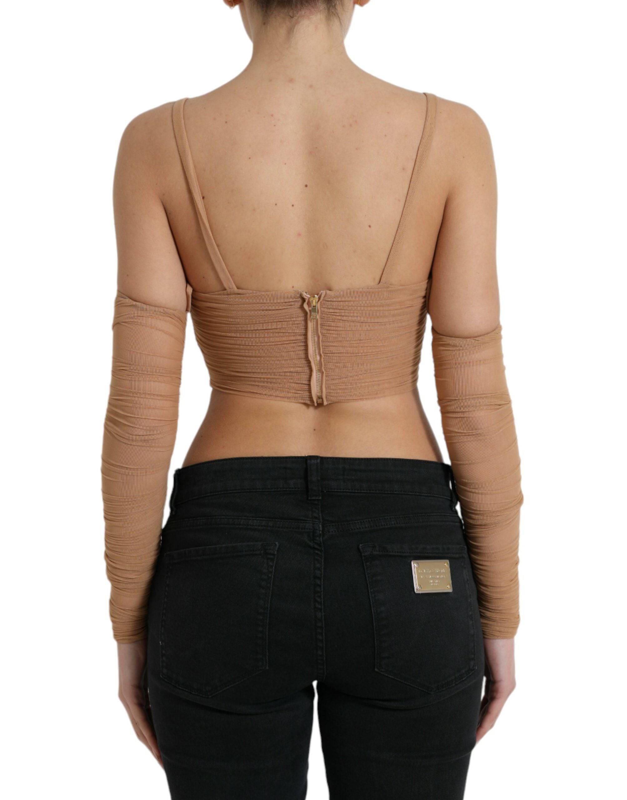 Dolce & Gabbana Elegant Brown Cropped Long Sleeve Top - ACCEXO