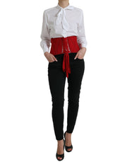 Dolce & Gabbana Silk Corset Waist Belt in Fiery Red - ACCEXO