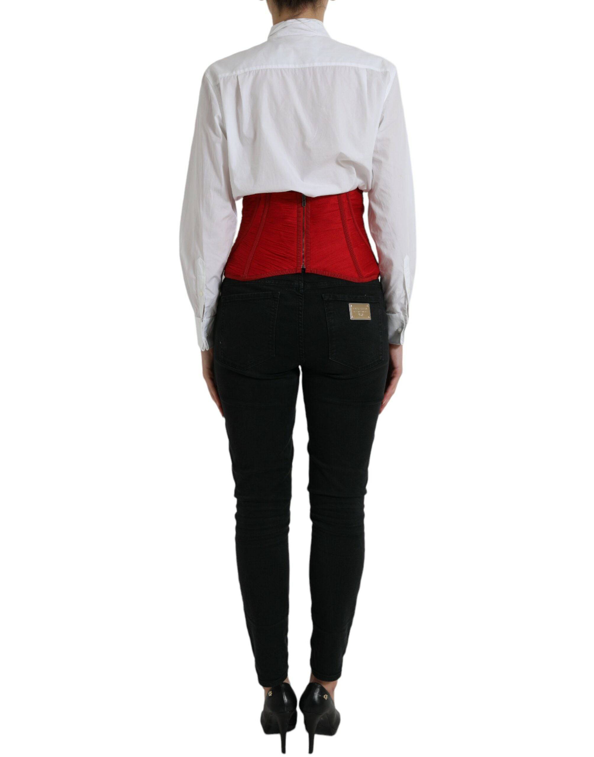 Dolce & Gabbana Silk Corset Waist Belt in Fiery Red - ACCEXO