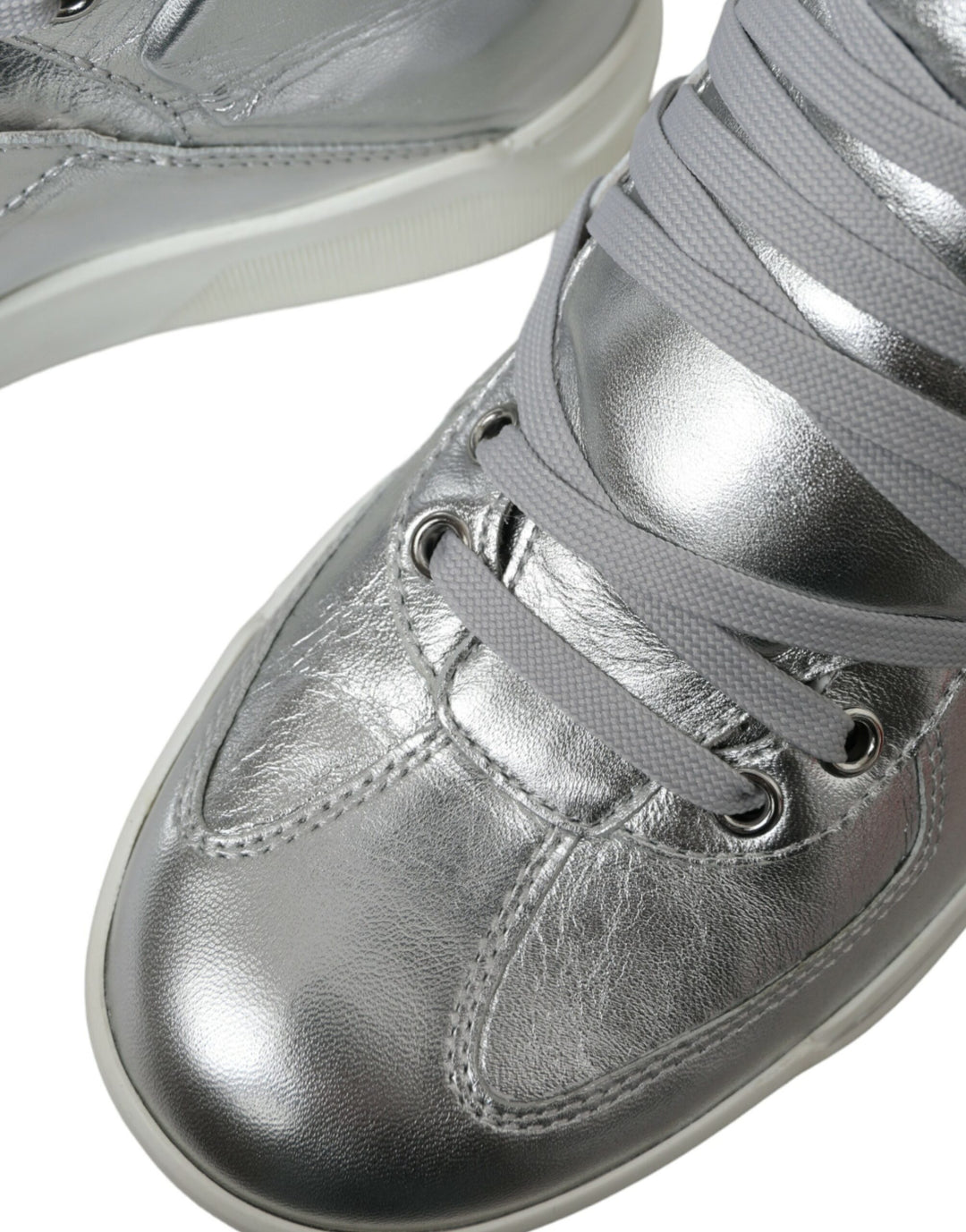 Dolce & Gabbana Silver Leather High-Top Sneakers