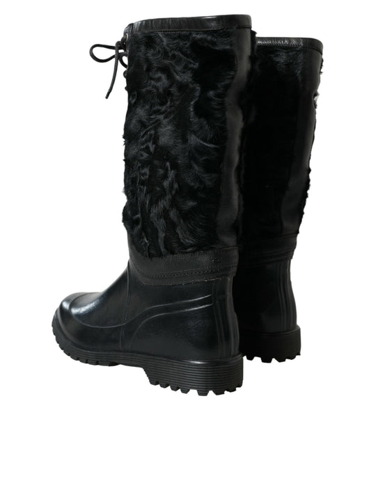 Dolce & Gabbana Sleek Black Shearling Mid Calf Boots