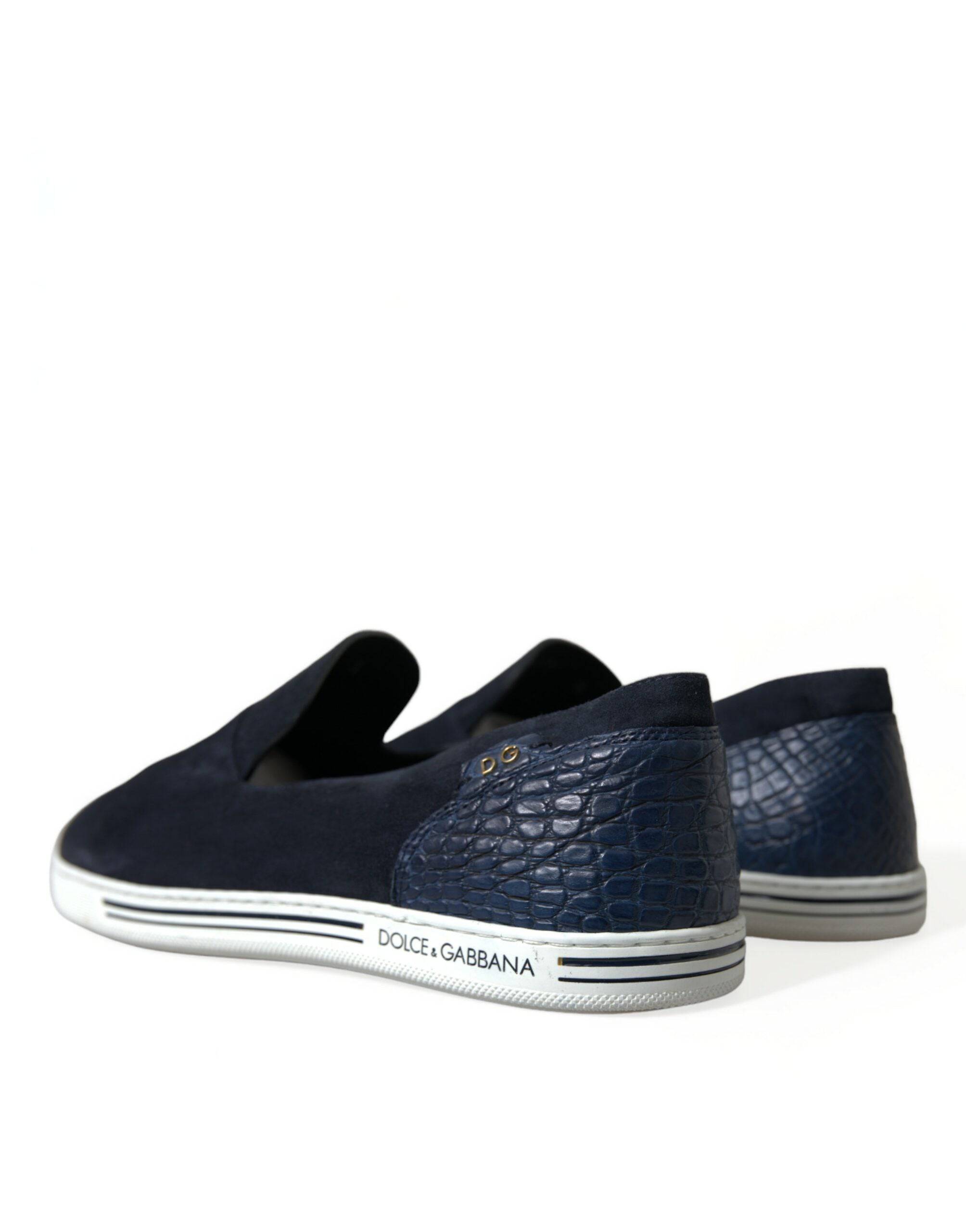 Dolce & Gabbana Elegant Blue Suede Leather Loafers - ACCEXO