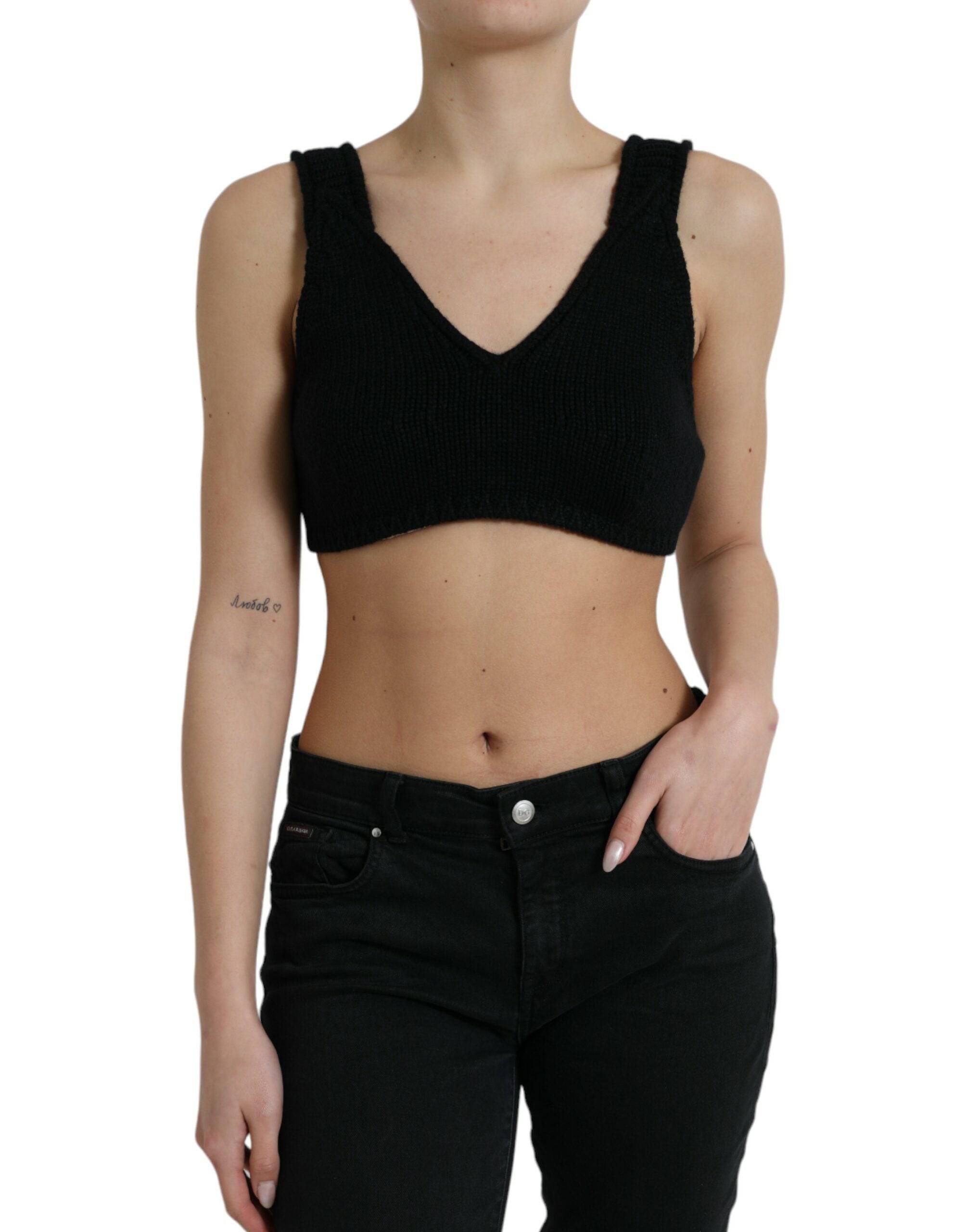 Dolce & Gabbana Elegant Black Cashmere Bustier Crop Top - ACCEXO