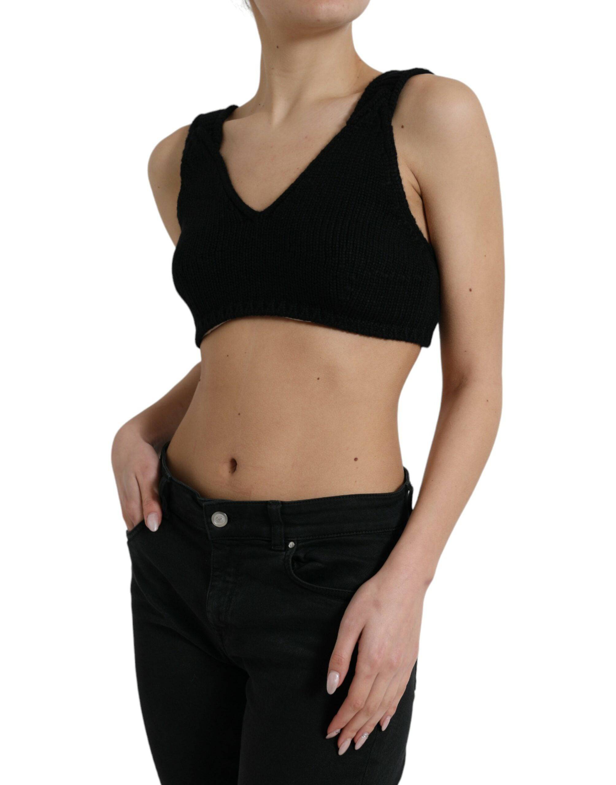 Dolce & Gabbana Elegant Black Cashmere Bustier Crop Top - ACCEXO