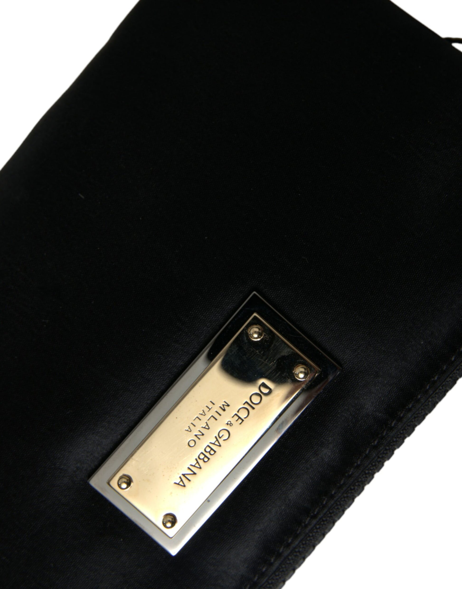 Dolce & Gabbana Elegant Black Nylon Leather Pouch with Silver Details - ACCEXO