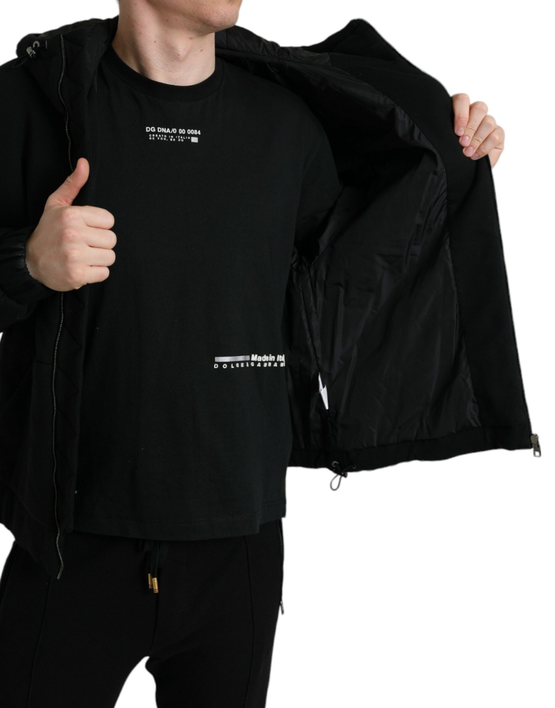 Dolce & Gabbana Elegant Black Bomber Jacket with Hood - ACCEXO