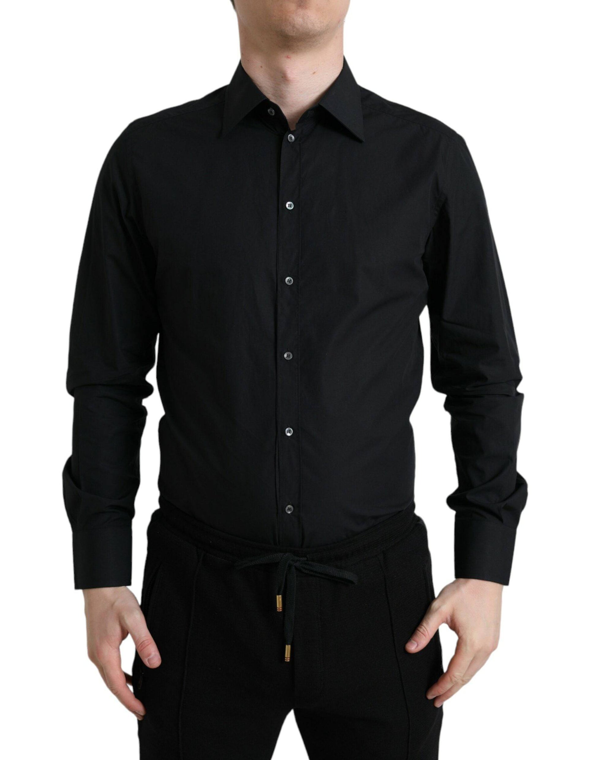 Dolce & Gabbana Sleek Black Slim Fit Italian Dress Shirt - ACCEXO