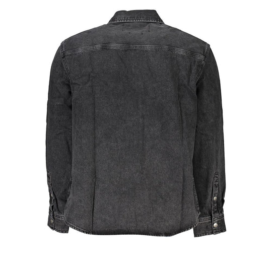 Calvin Klein Elegant Black Denim Shirt with Sophisticated Details