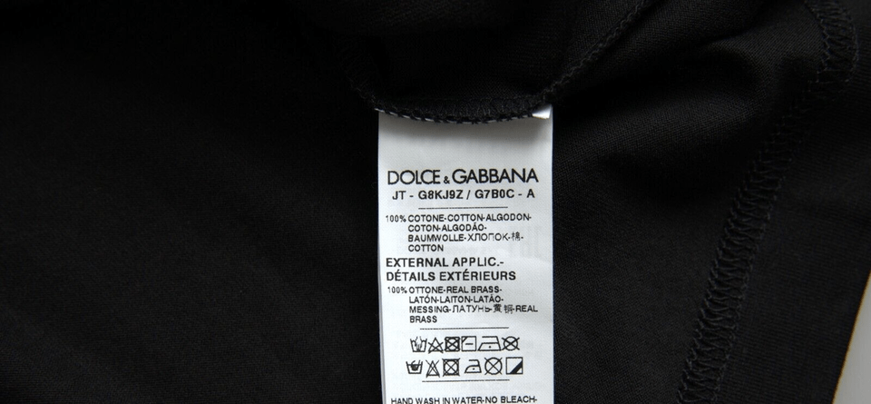 Dolce & Gabbana Elegant Black Cotton Crewneck Tee with Dog Tag Detail - ACCEXO