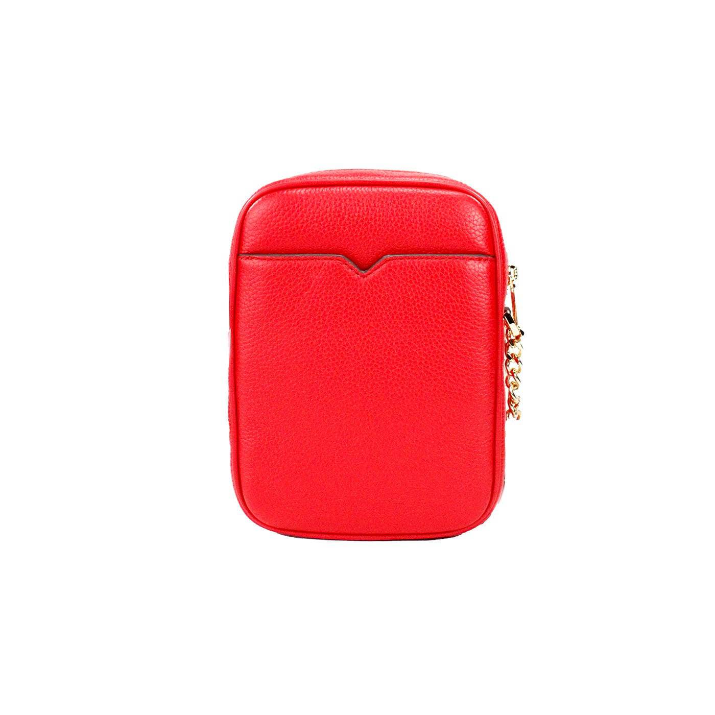 Michael Kors Jet Set Bright Red Pebbled Leather North South Chain Crossbody Bag - ACCEXO